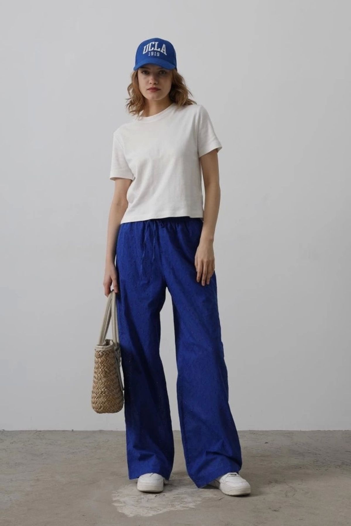 nedo7 Beli Bağlamalı Brode Pantolon - Saks