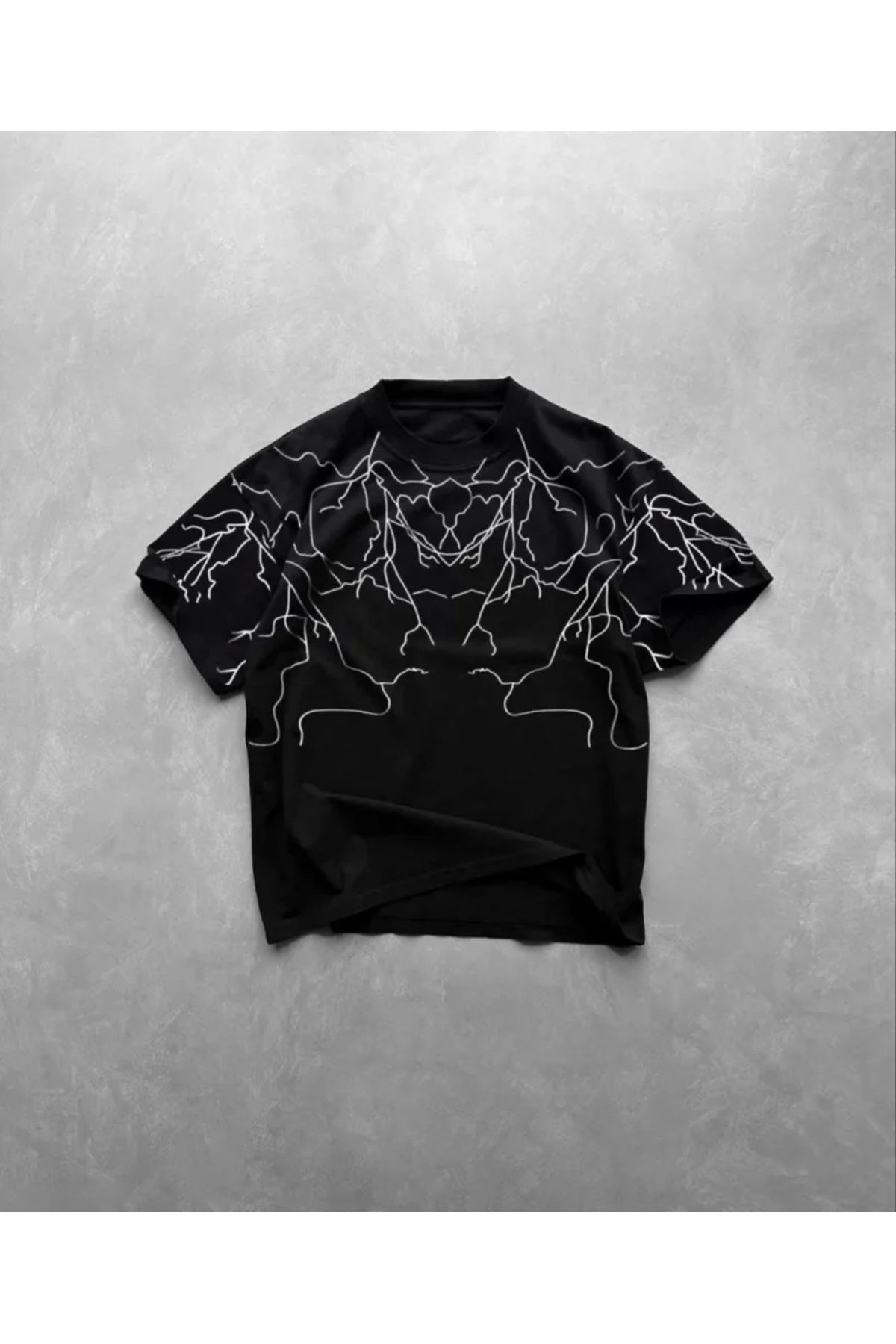 nedo7 Unisex Bisiklet Yaka Baskılı Oversize T-Shirt - Siyah