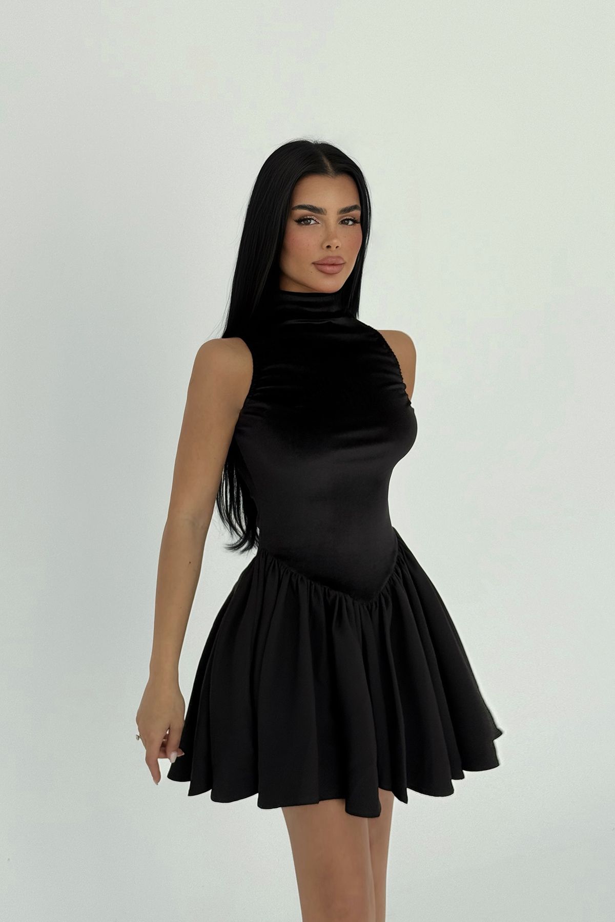 Eyyo Siyah Begonlia Mini Elbise ATE-2472