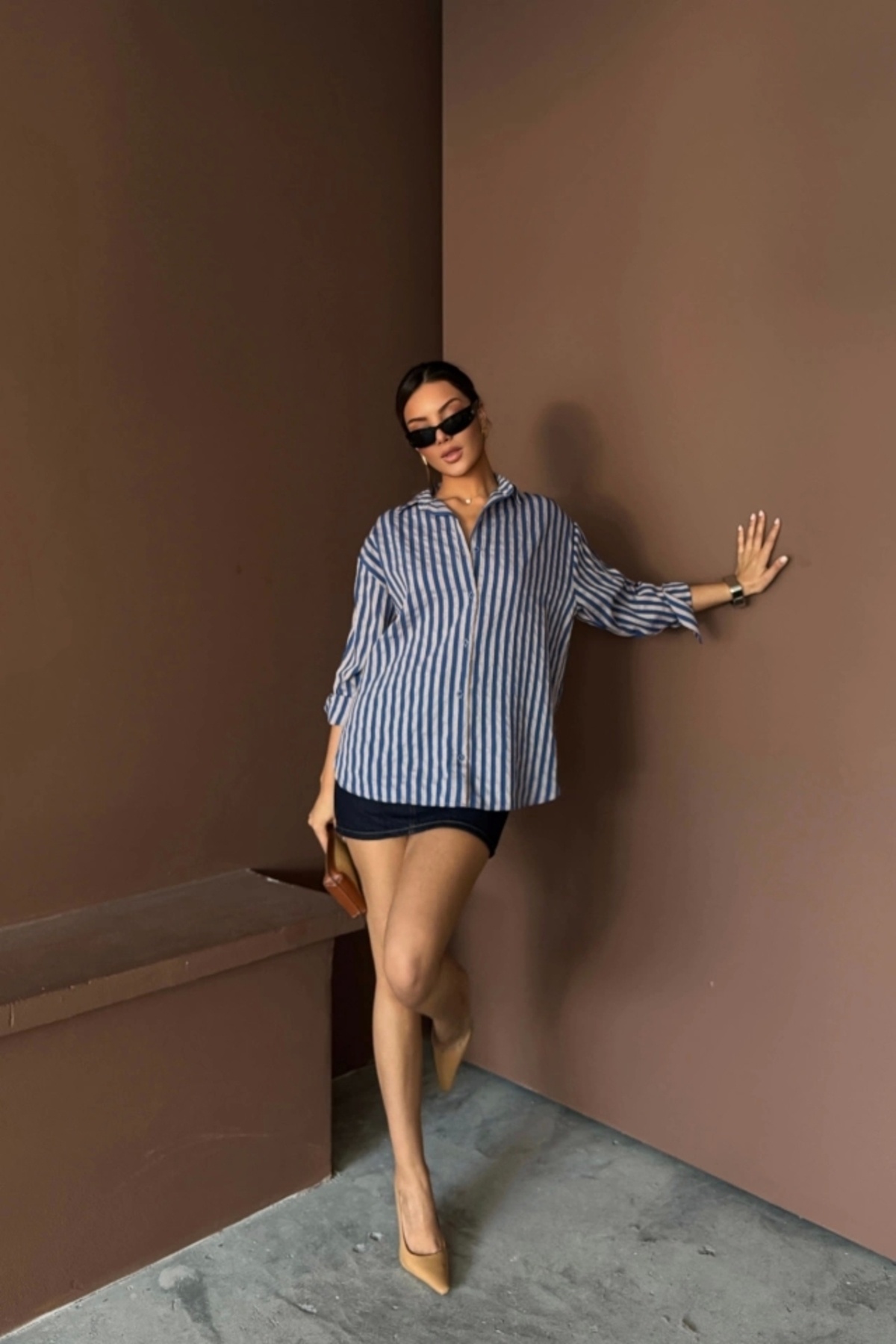 nedo7-Striped Shirt Linen - Navy Blue 3