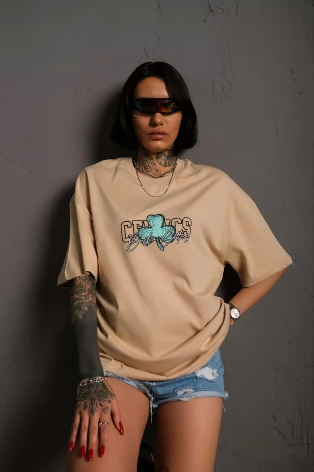 MODA Kadın Sırt Baskılı T-shirt - Bej