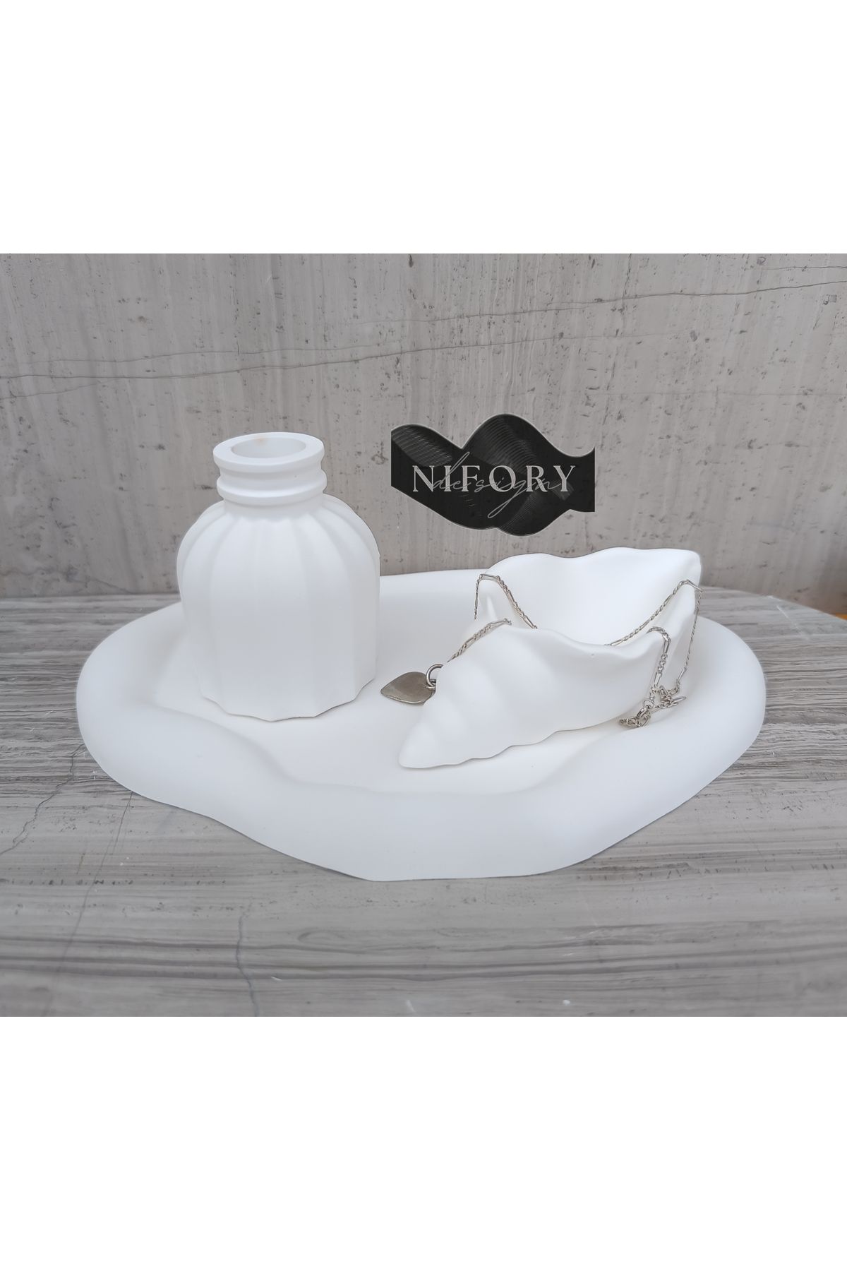 Nifory 520-N0114 Dekoratif Beton Sunum Aksesuar Set Beton Biblo Organizer Takımı Çok Amaçlı Dekoratif Set