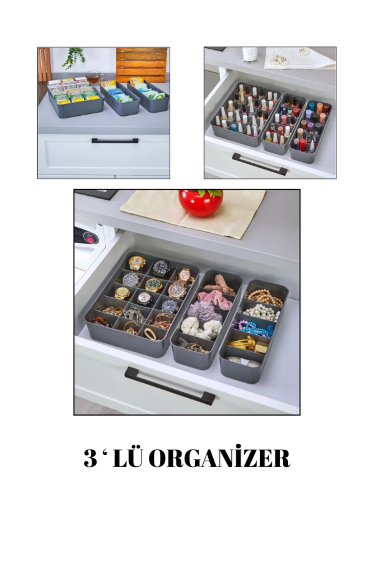 Parmeva 3 ' Lü Set Bölmeli Makyaj Takı Organizer, Banyo Mutfak Düzenleyici