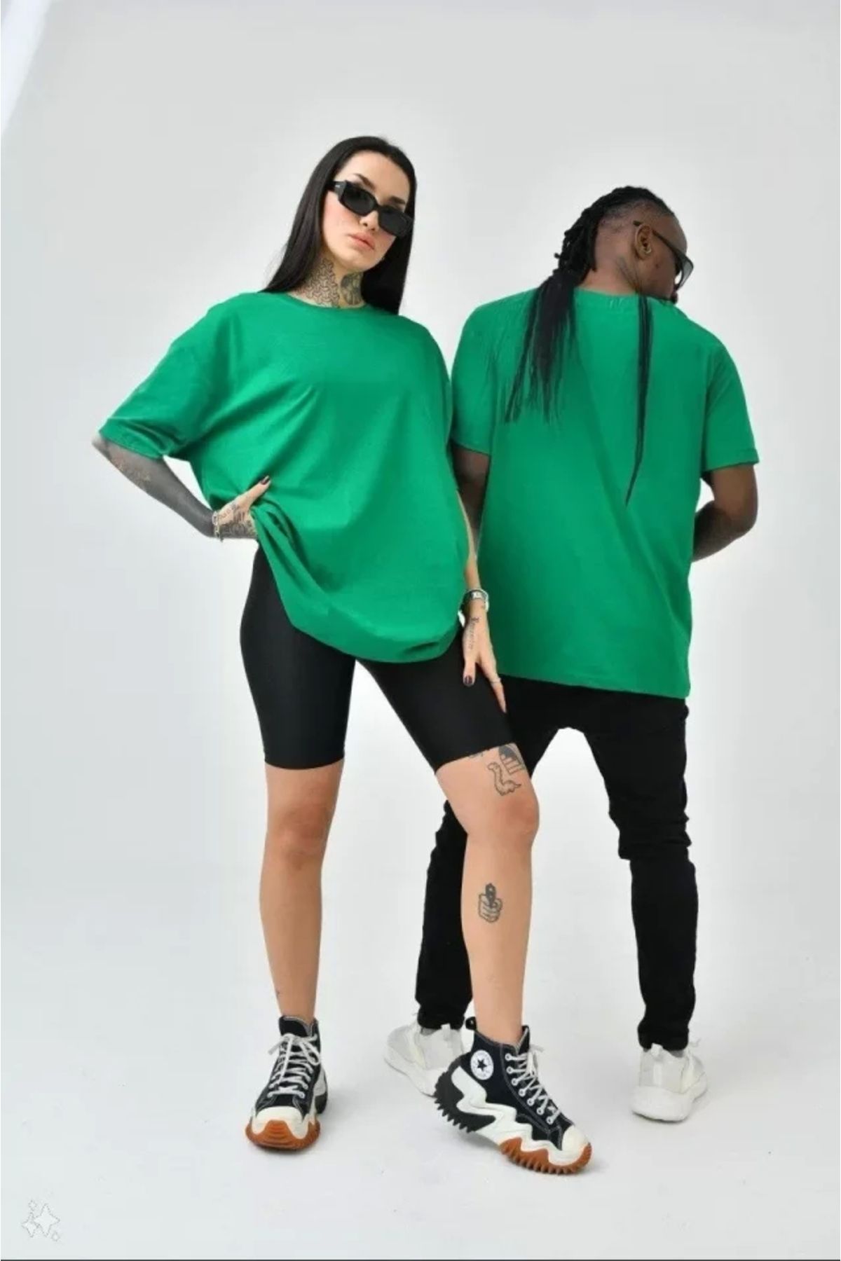 nedo7 Unisex Basic Bisiklet Yaka Oversize T-Shirt - Yeşil