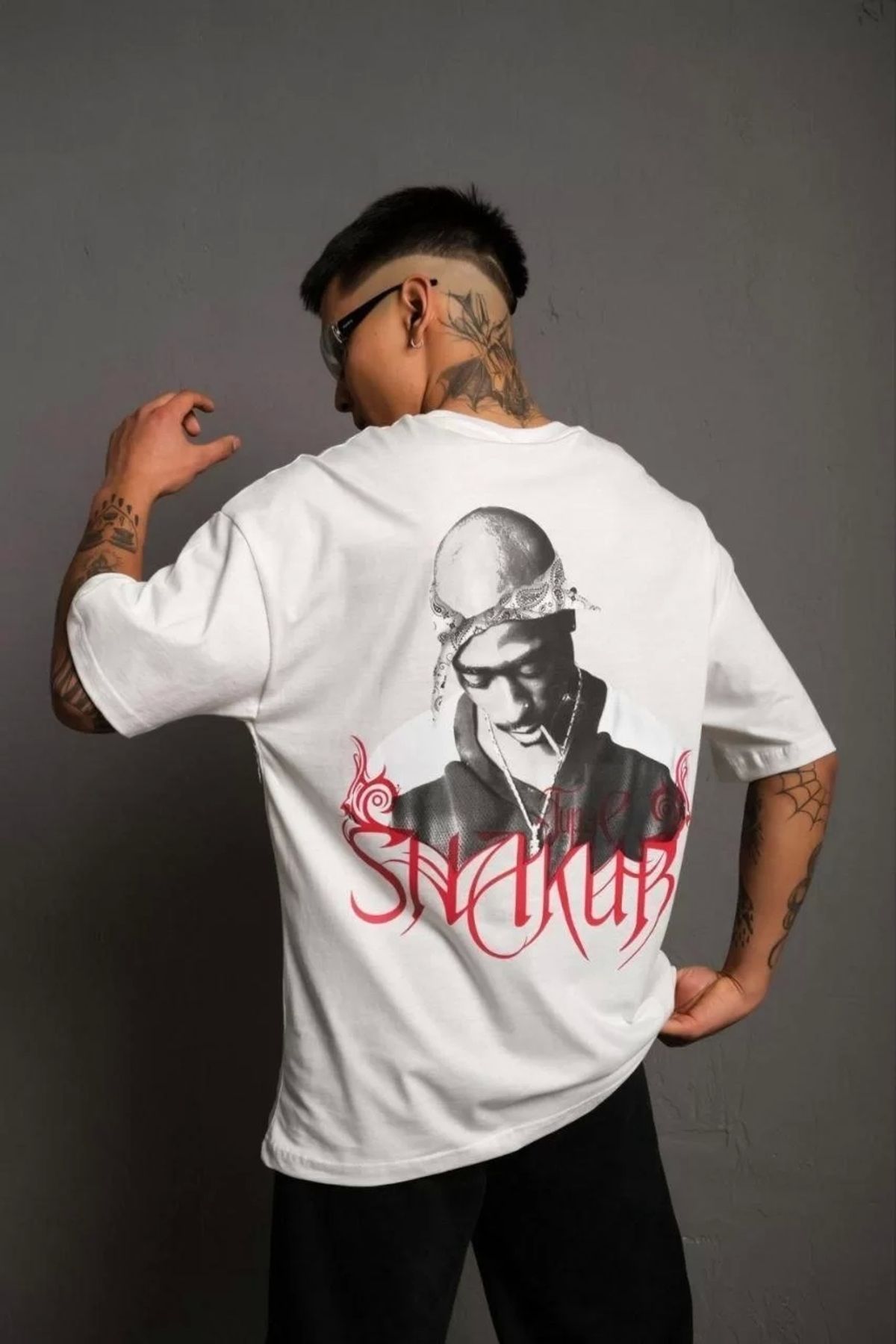 MODA Erkek Sırt Baskılı Oversize T-Shirt - Beyaz