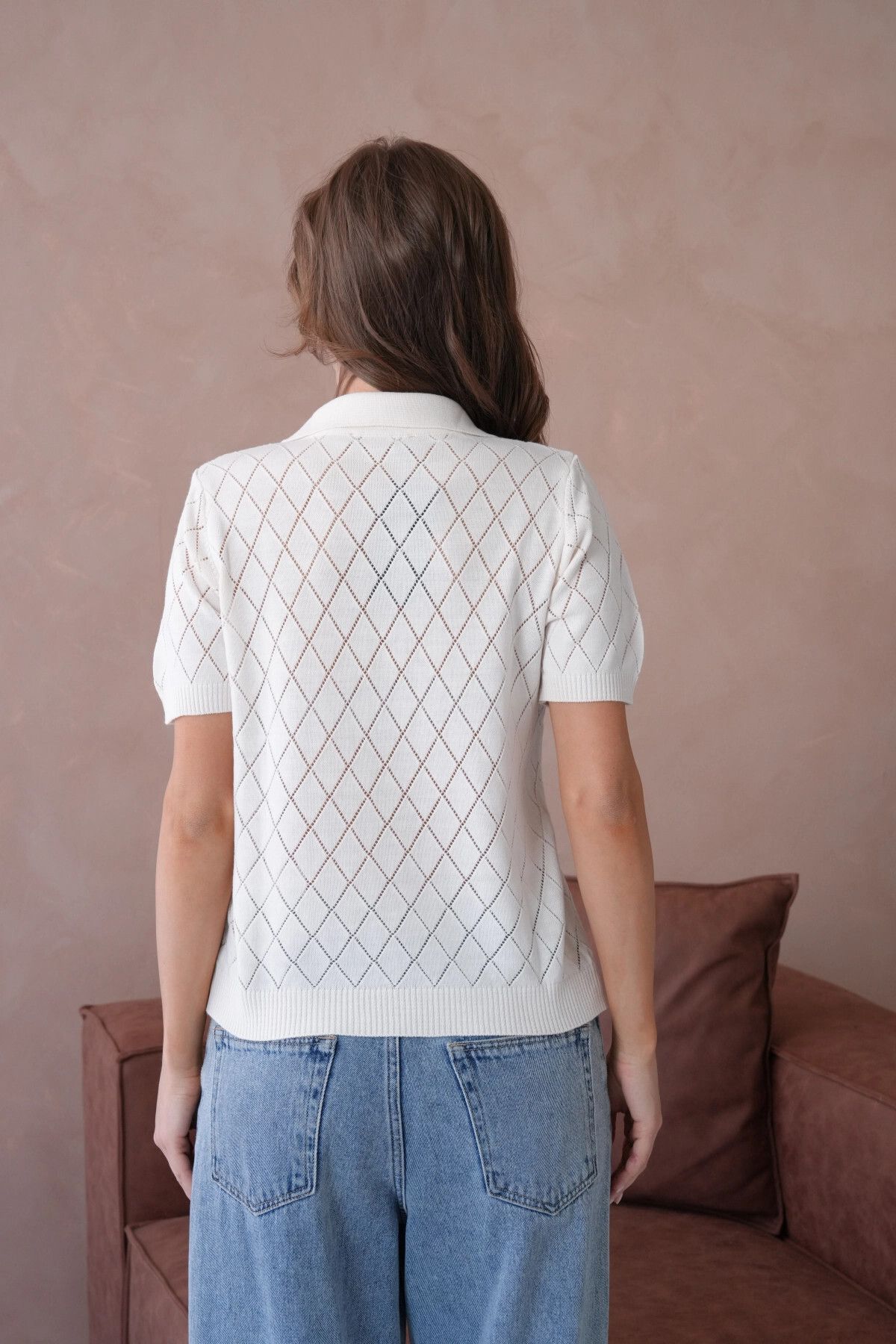 Park Karon-Polo Neck Openwork Short Sleeve Polo Knitwear Sweater 6