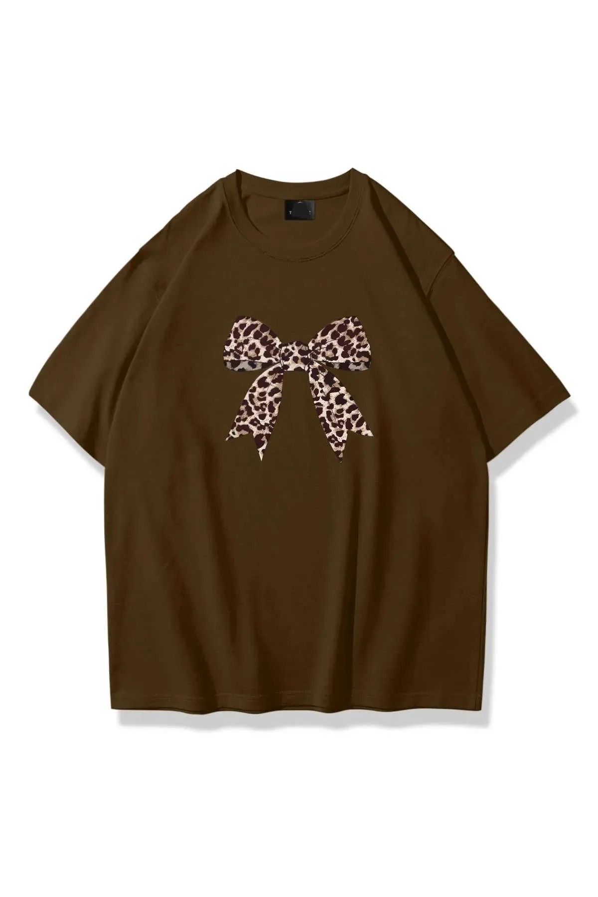 Cebel Hira Moda kadın leopar kurdele baskılı oversize T-Shirt