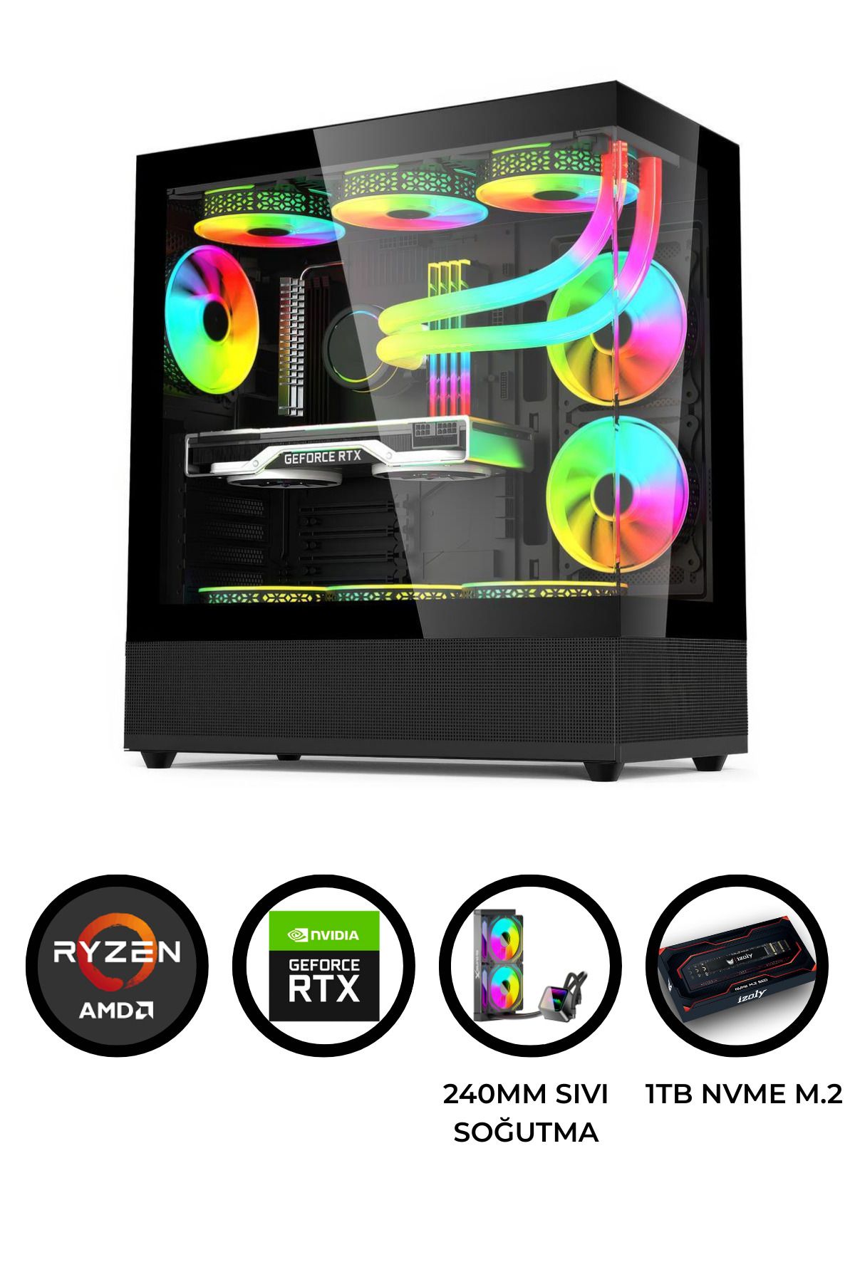XGAMING BTH95 Ryzen 5 5600 32GB 1TB M.2 NVMe RTX 3070 8GB 240mm Sıvı Soğutma Oyuncu Masaüstü Bilgisayarı