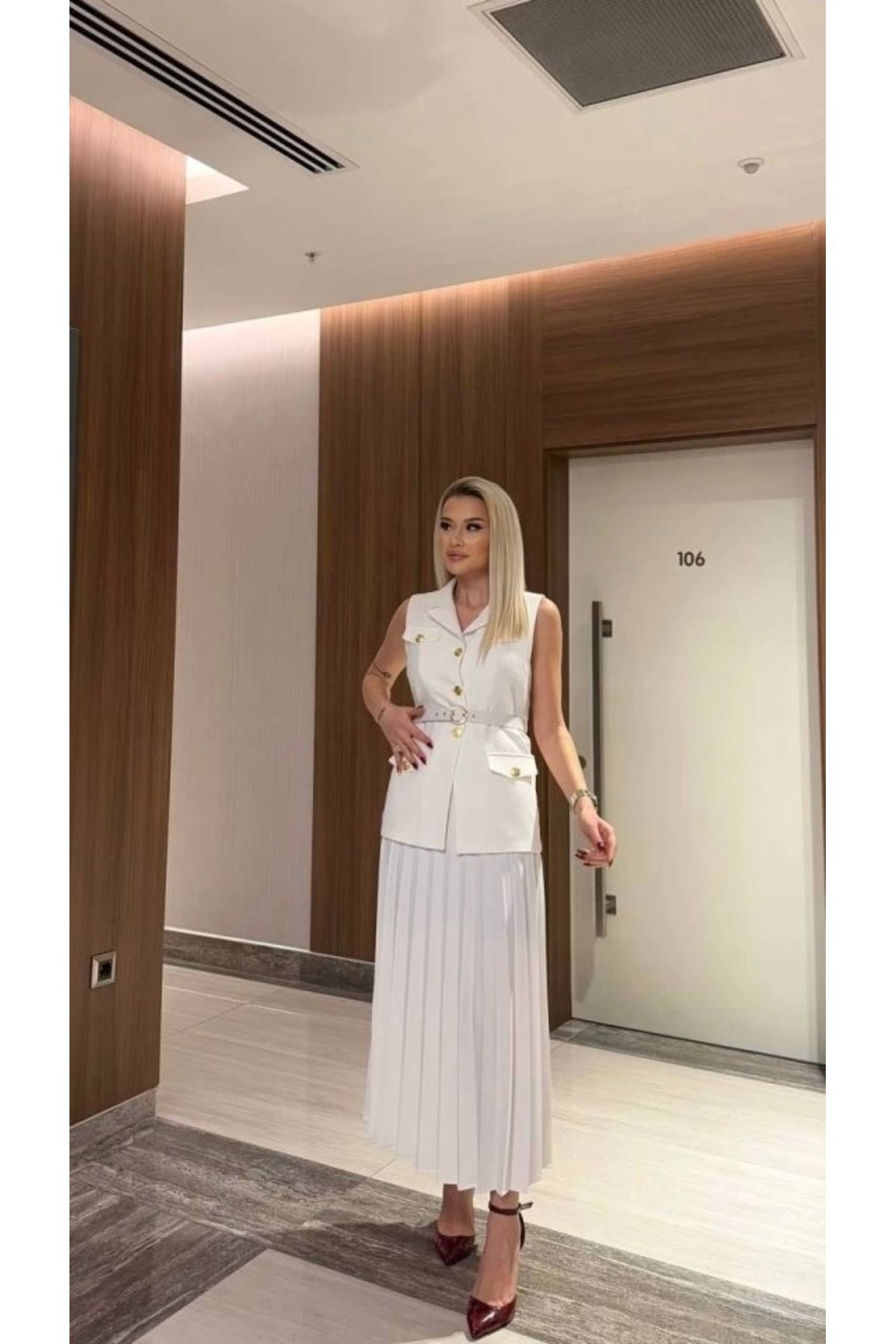 Butik Vatkalı Yelek Etek İkili Takım