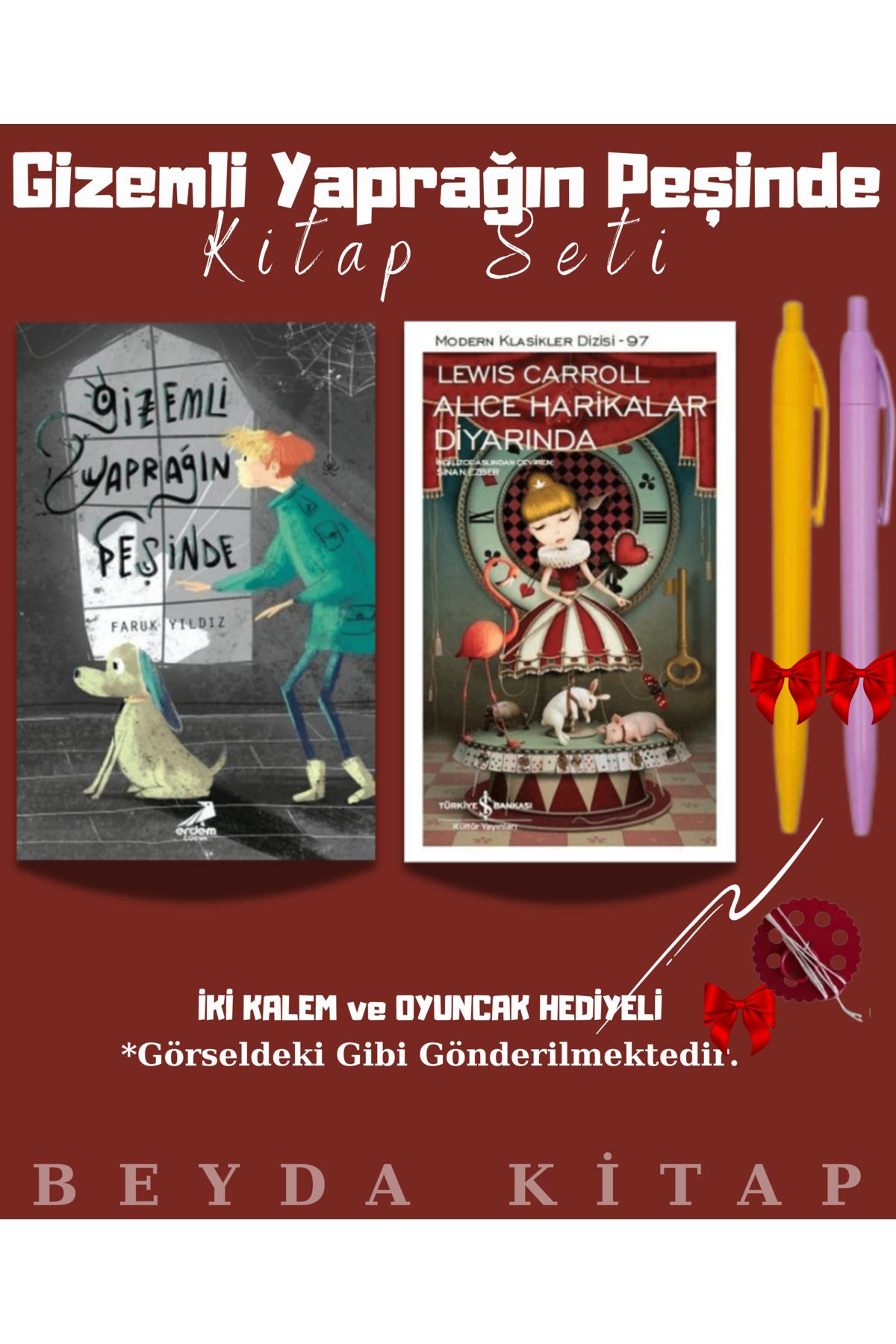 Erdem Yayınları Gizemli Yaprağın Peşinde - Alice Harikalar Diyarında - Kalem ve Oyuncak Hediyeli Kitap Seti