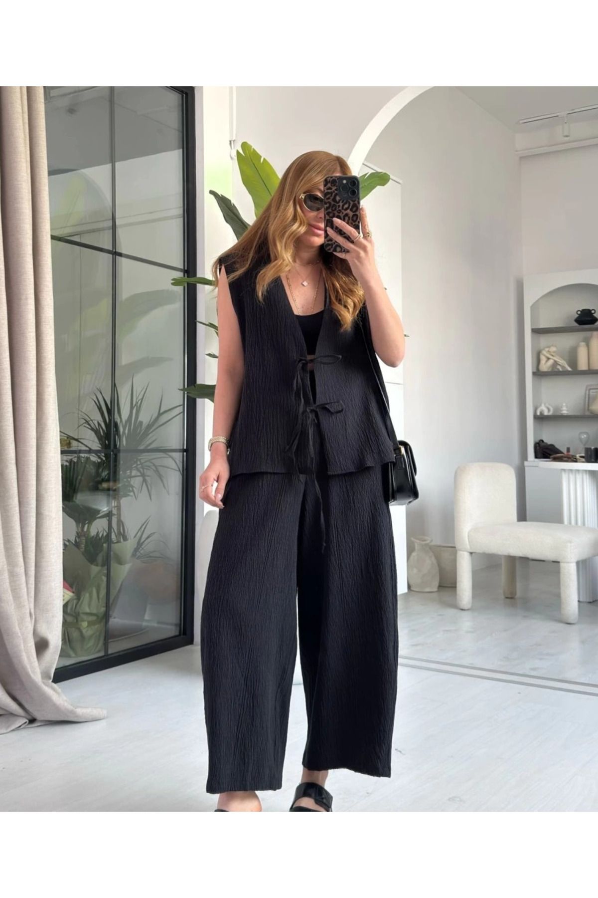 My Blog Siyah Samantha Bağlamalı Yelek Pantolon Takım - 51155
