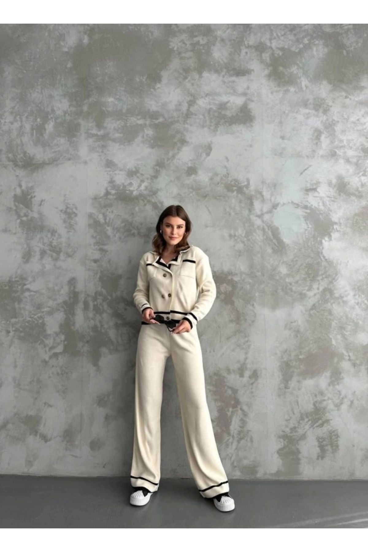Butik-Stripe Detailed Cardigan Trousers Double Set 4