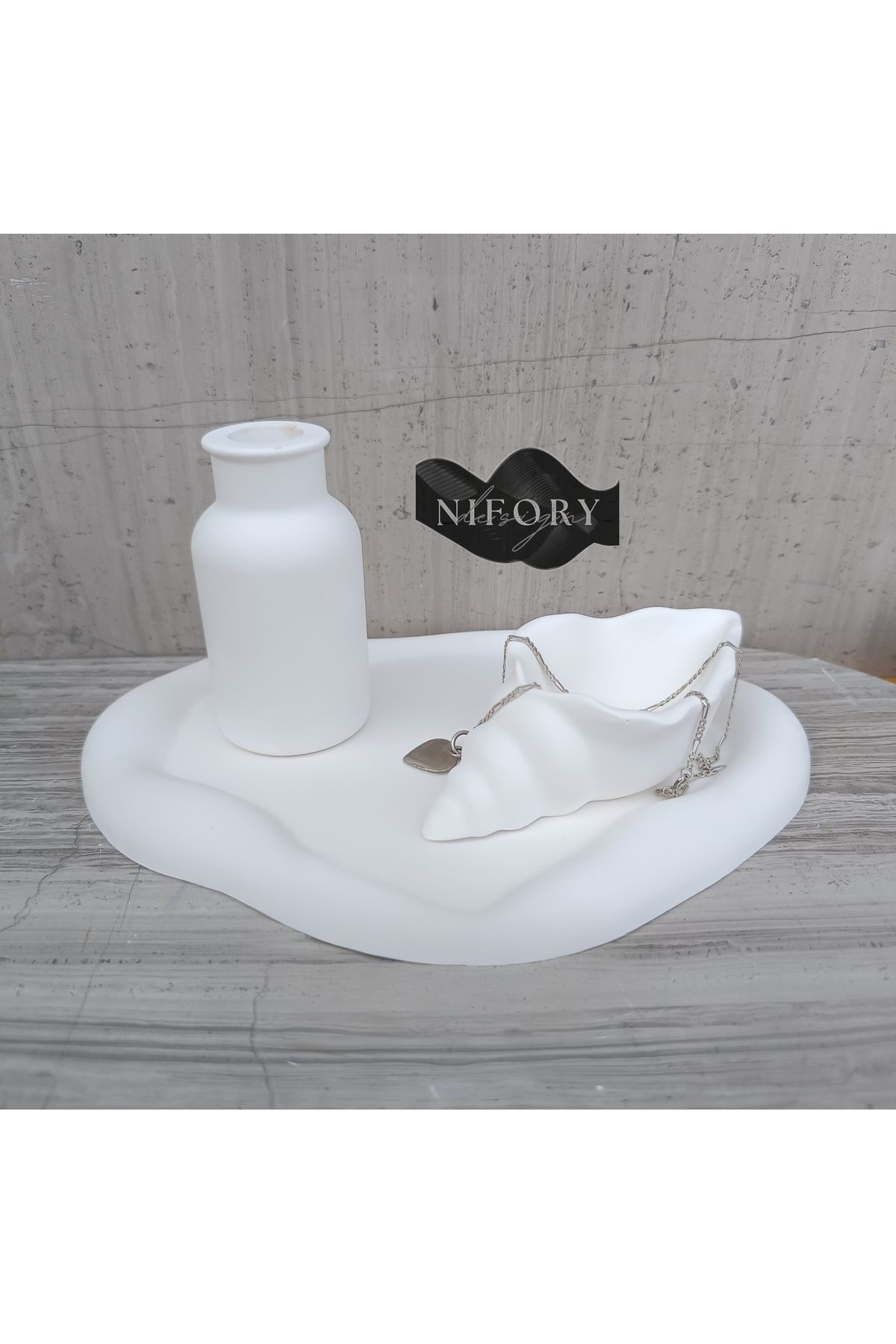Nifory 520-N0115 Dekoratif Beton Sunum Aksesuar Set Beton Biblo Organizer Takımı Çok Amaçlı Dekoratif Set
