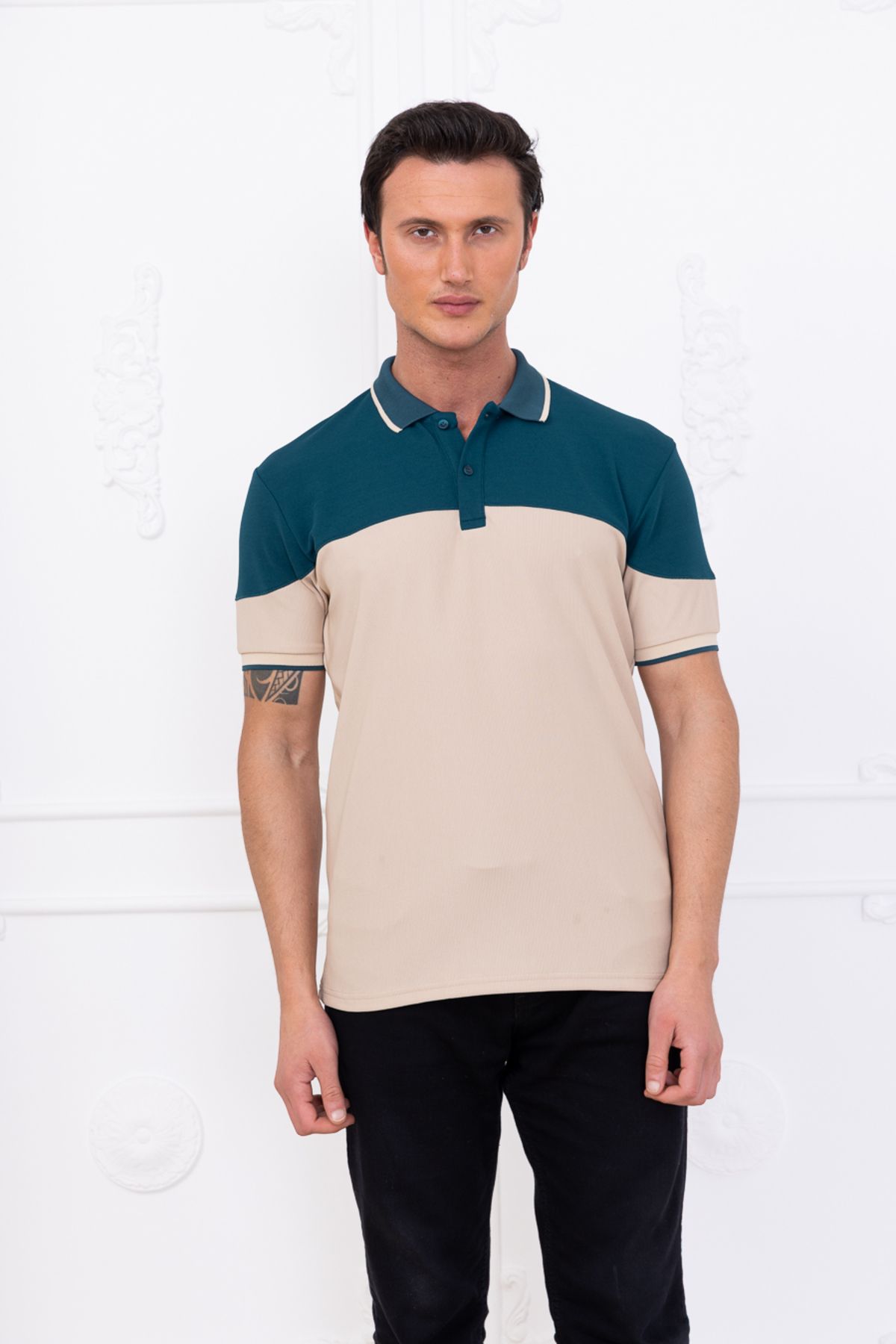 gw gewer Erkek Çift Renkli Polo Yaka Slim Fit T-Shirt Tişört