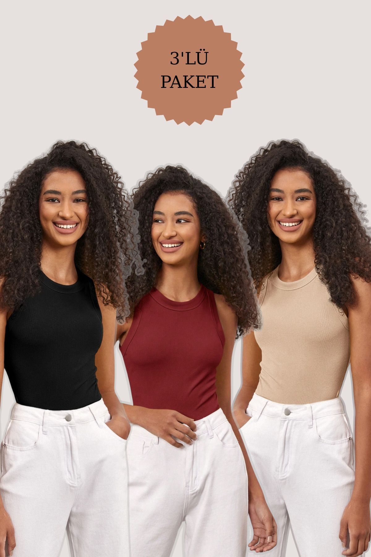 Lenezza Kadın3'lü Siyah Bordo ten Geniş biyeli Kaşkorse Basıc Crop Top Bluz