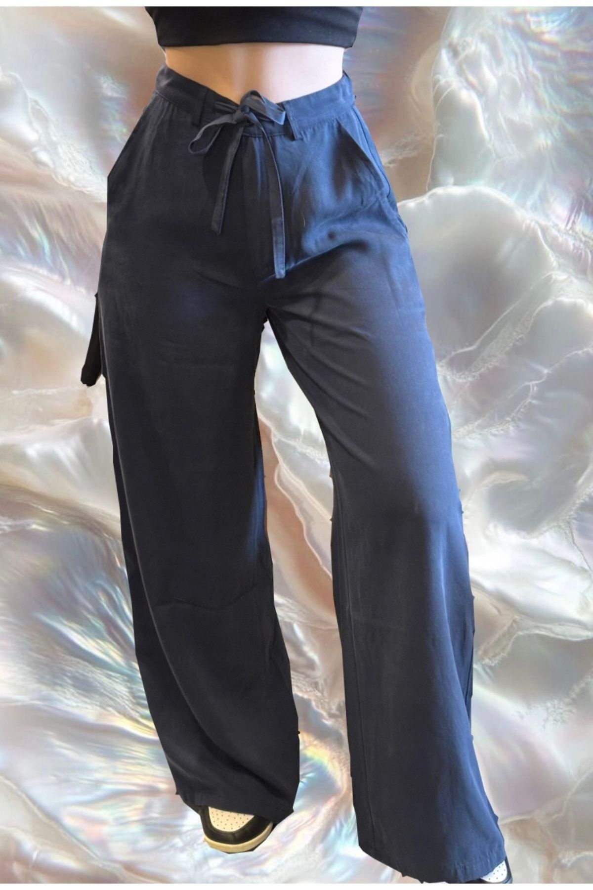 VibeGaia Beli İpli Lacivert Pantolon