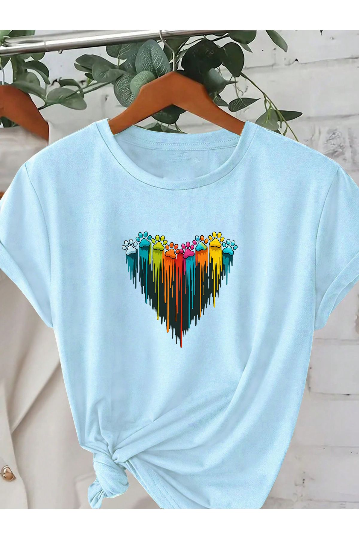uyguntarz Unisex Sevimli Kedi Patili Kalp Tasarım Basklı Tshirt