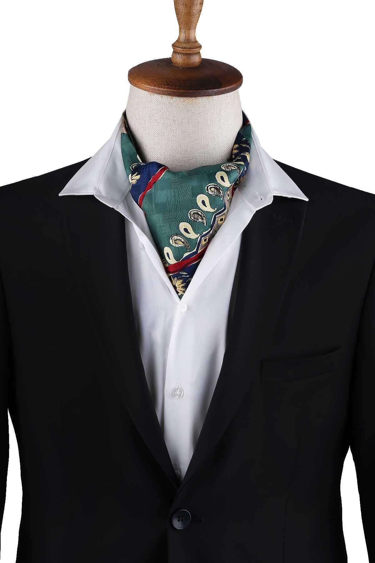 Kravatkolik Yeşil Motif Desen Erkek Ascot Fular K642
