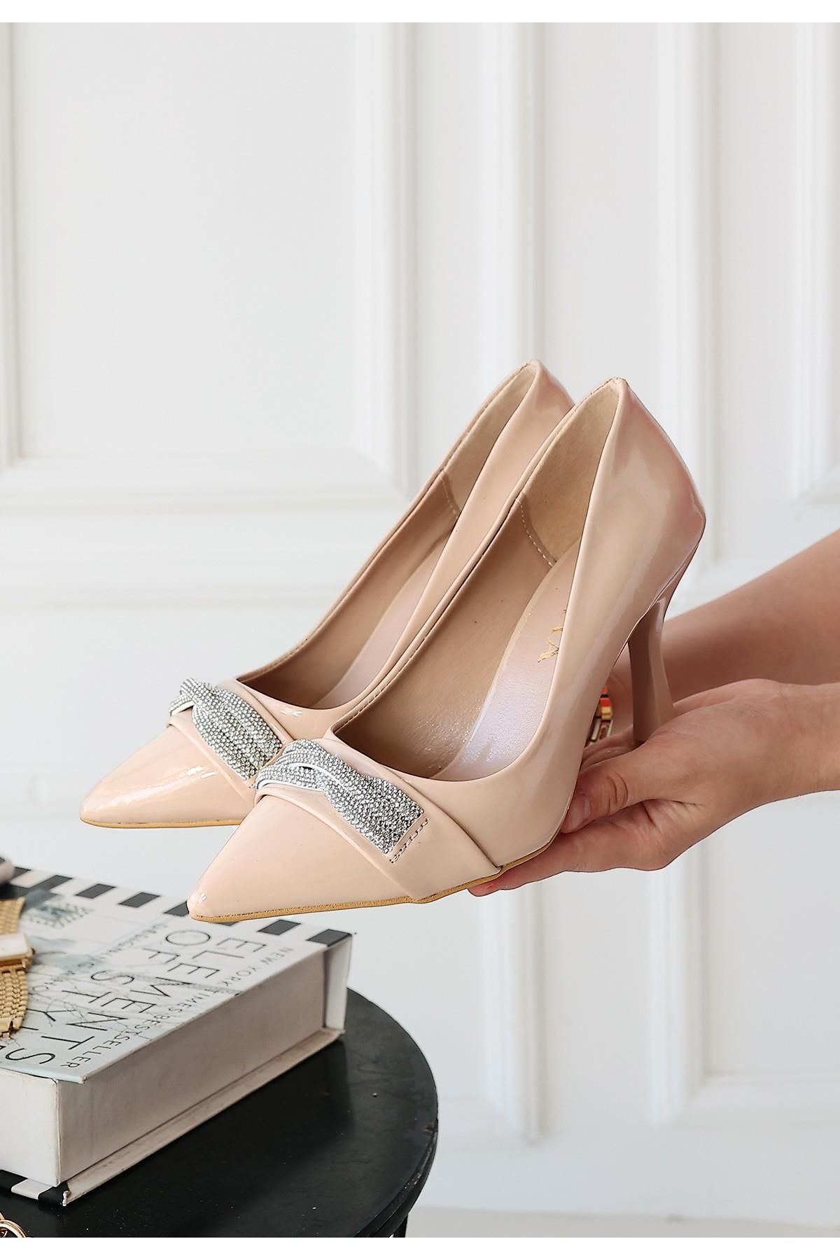 Nil Shoes Jexi Bej Rugan Topuklu Ayakkabı