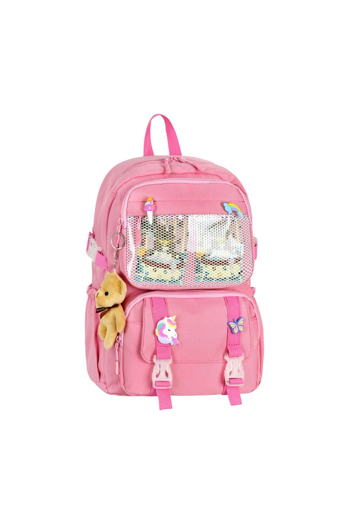 Niss Store Kawai Model Kore Tarzı Oyuncak Aksesuarlı Pembe Kız Ve Erkek Çocuk Sırt Çantası Ve Okul Çantası