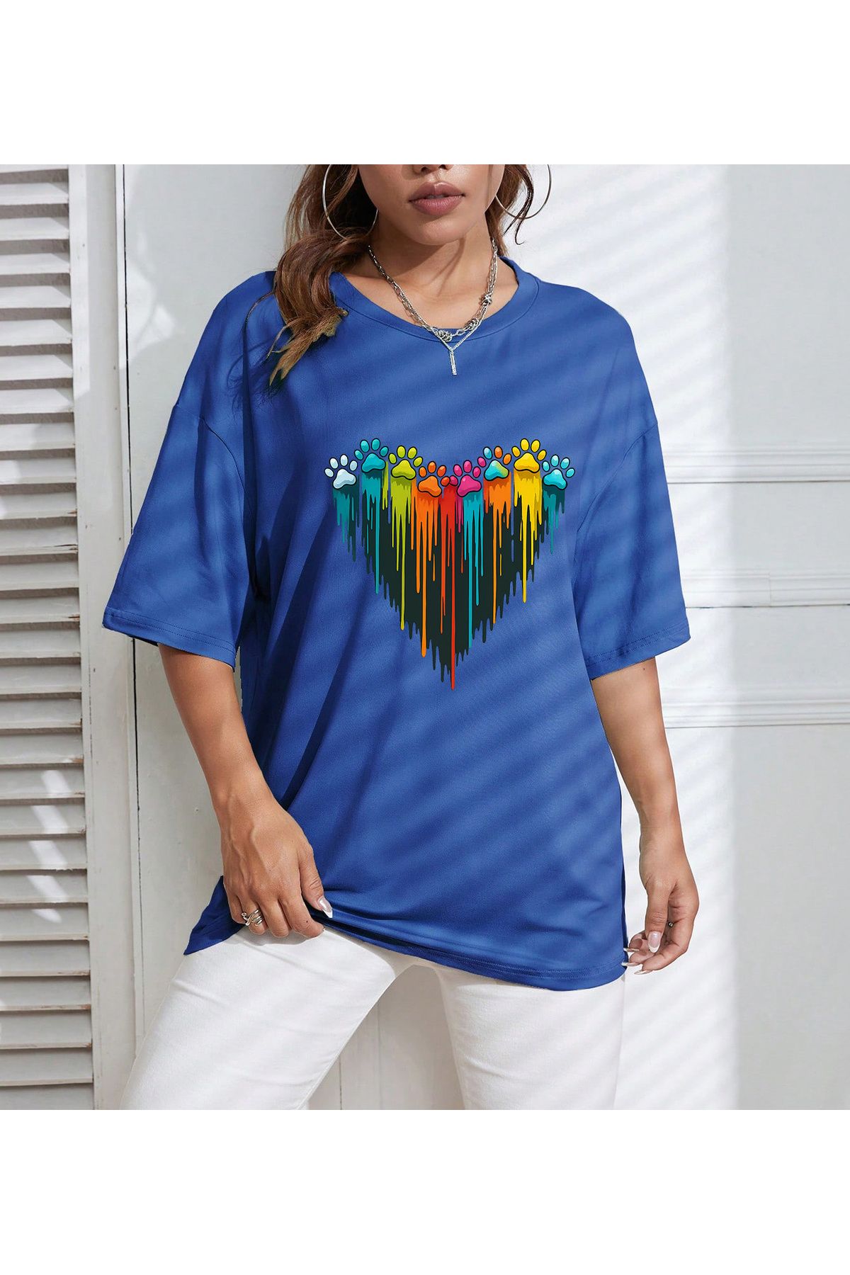 uyguntarz Unisex Sevimli Kedi Patili Kalp Tasarım Basklı Tshirt