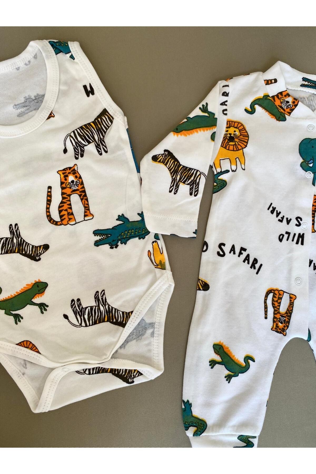 ARAF WEAR Nayinom %100 PAMUKLU HAYVANLAR ALEMİ 2'Lİ TULUM ZIBIN SET