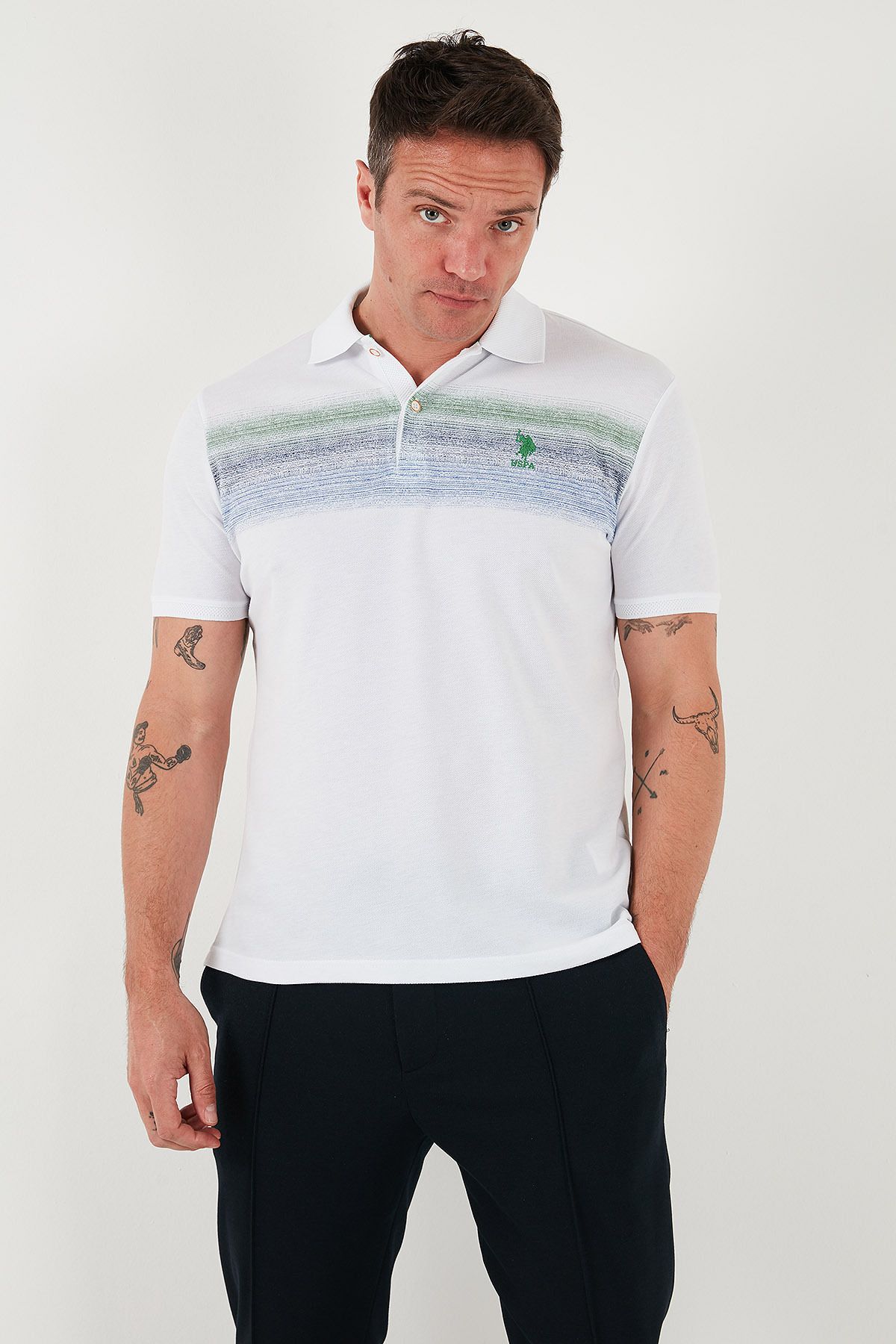 U.S. Polo Assn. U.S. Polo % 100 Pamuk Regular Fit Çizgi Detaylı Düğmeli Polo Yaka T Shirt Erkek POLO YAKA T SHİRT G0
