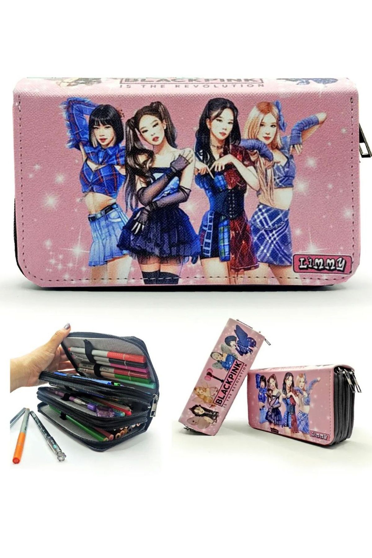 senacacollection Kalem Kutusu Black Pink Blink Organizer Kalem Kutu Vegan Deri 3 Bölmeli 1 ADET
