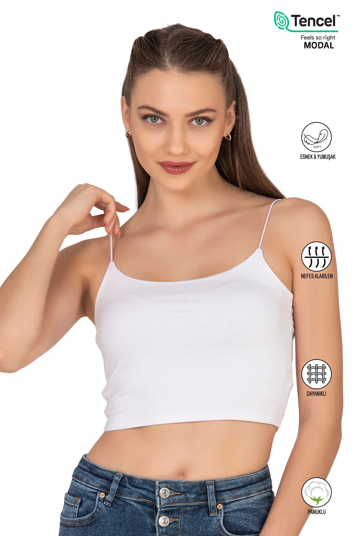 ÖZKAN underwear Özkan 27370 Kadın Modal Pamuklu Likralı Esnek Rahat Vücuda Oturan Spagetti Askılı Örme Crop Atlet