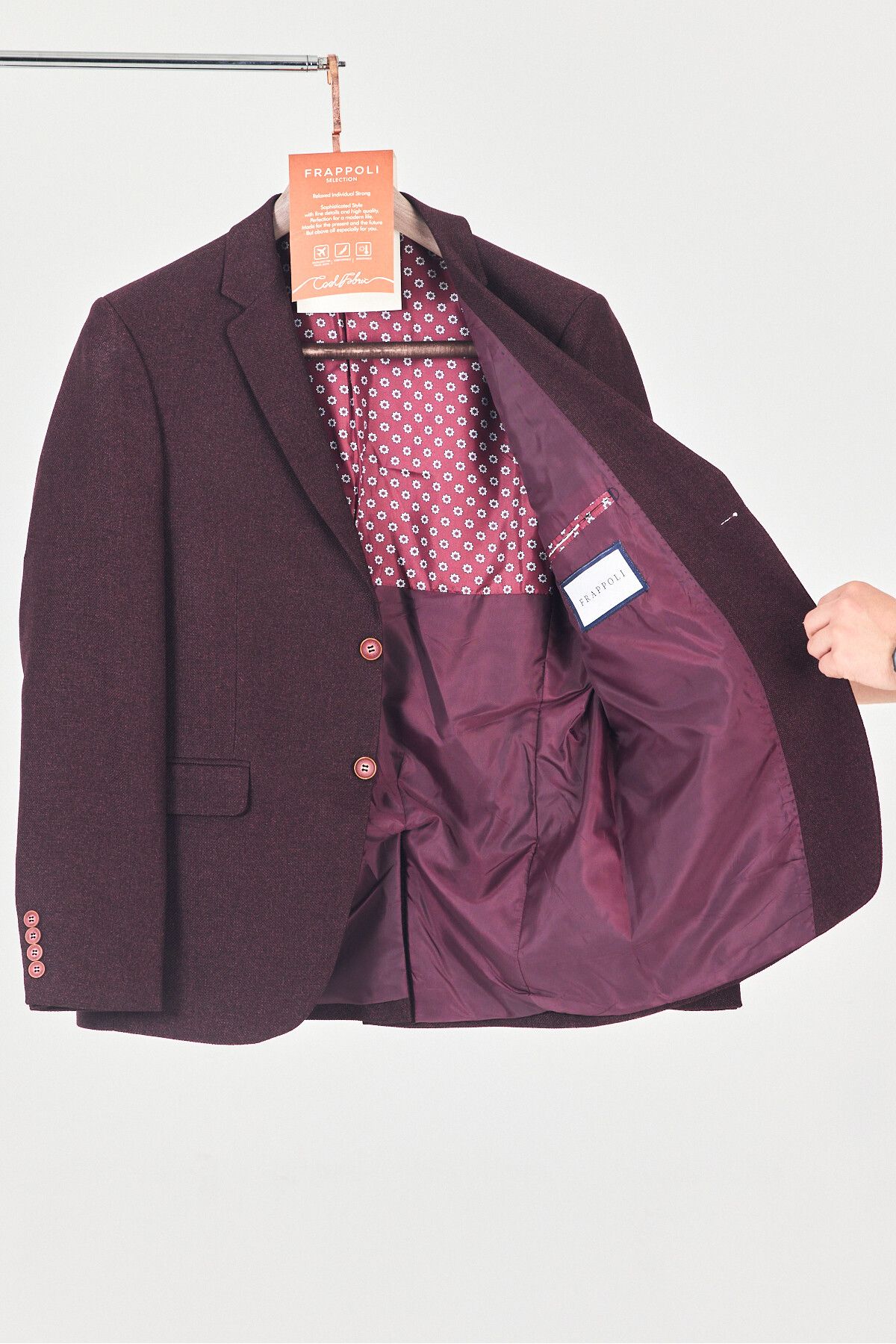 Frappoli HRT Erkek Bordo Hasır Kumaşlı Spor Blazer Ceket (Büyük Beden-Battal)