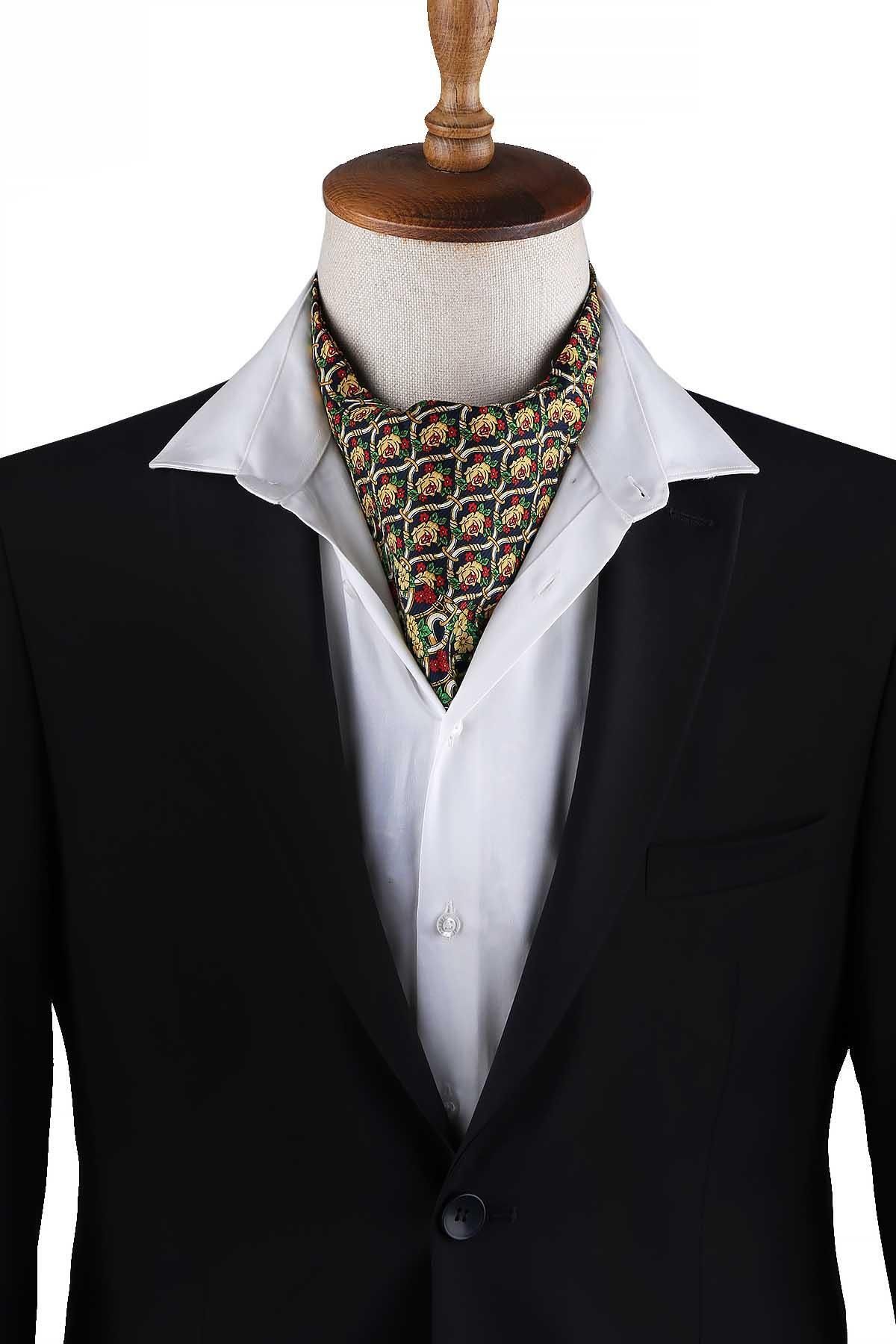 Kravatkolik Çok Renkli Motif Desen Erkek Ascot Fular K643