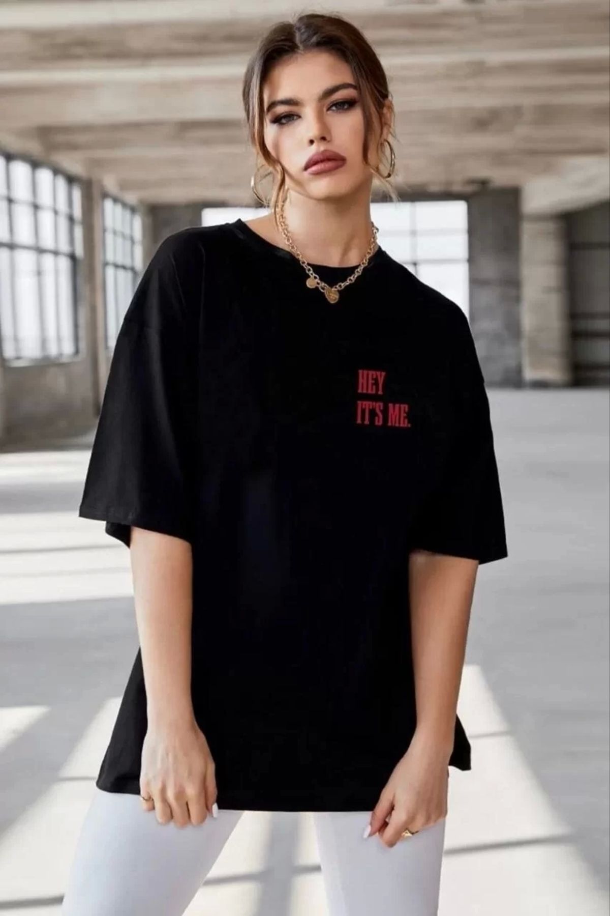 MODA Unisex Baskılı Oversize T-Shirt - Siyah