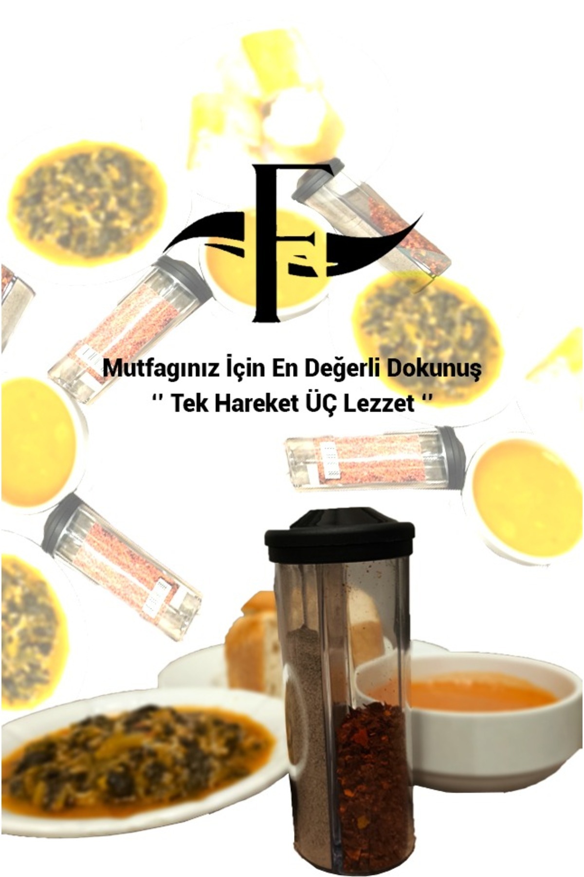Demir Çeyiz-Dmr Life Salt Shaker Three Compartment Spice Rack One Movement Three Flavors Practical and Fast Use 3