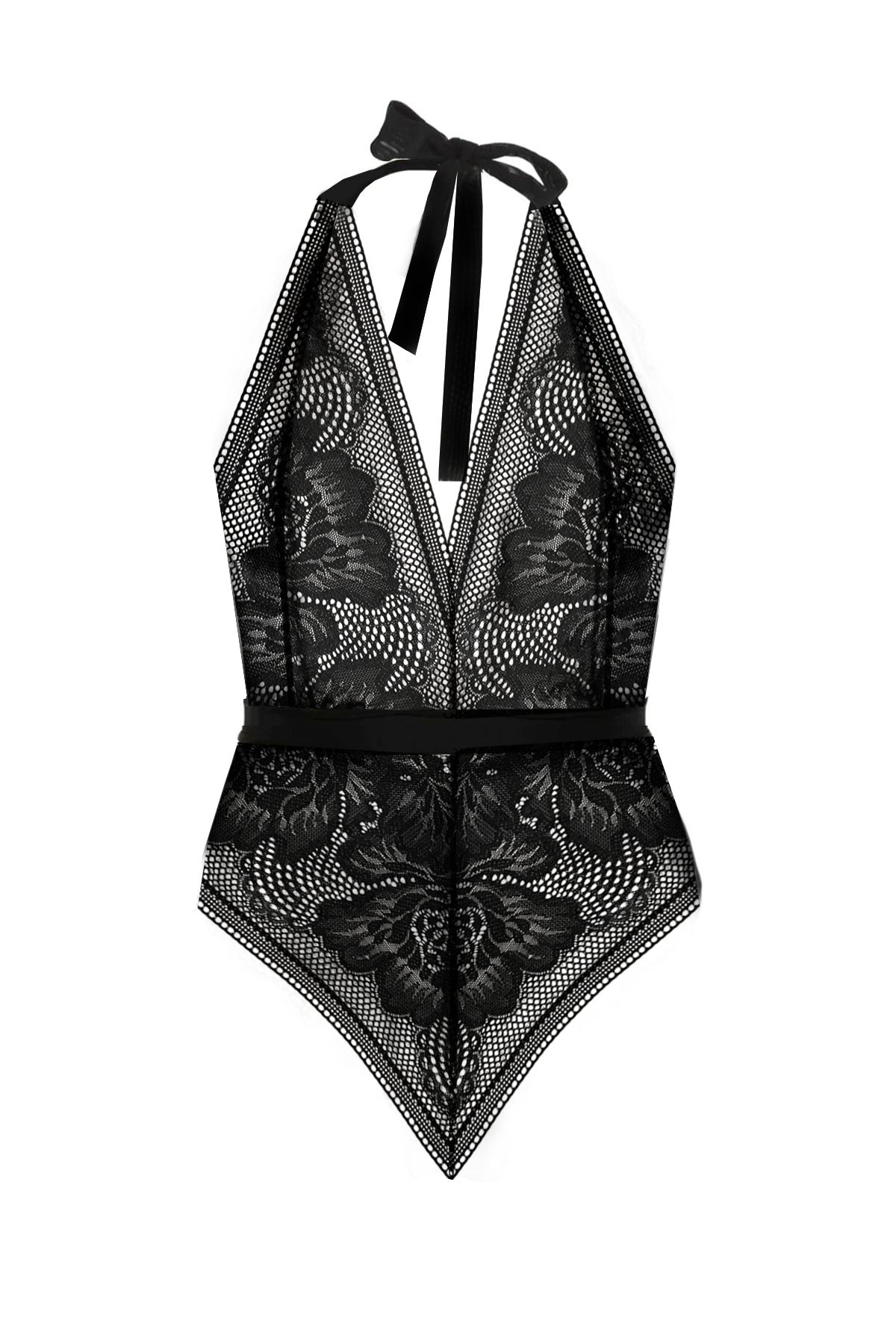 Simi Underwear Rose Siyah Dantelli Bağlama Detaylı Kadın Body