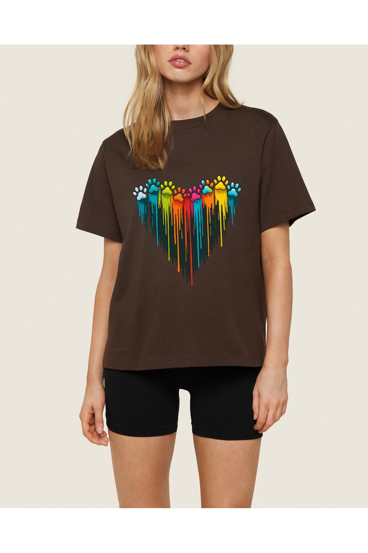 uyguntarz Unisex Sevimli Kedi Patili Kalp Tasarım Basklı Tshirt