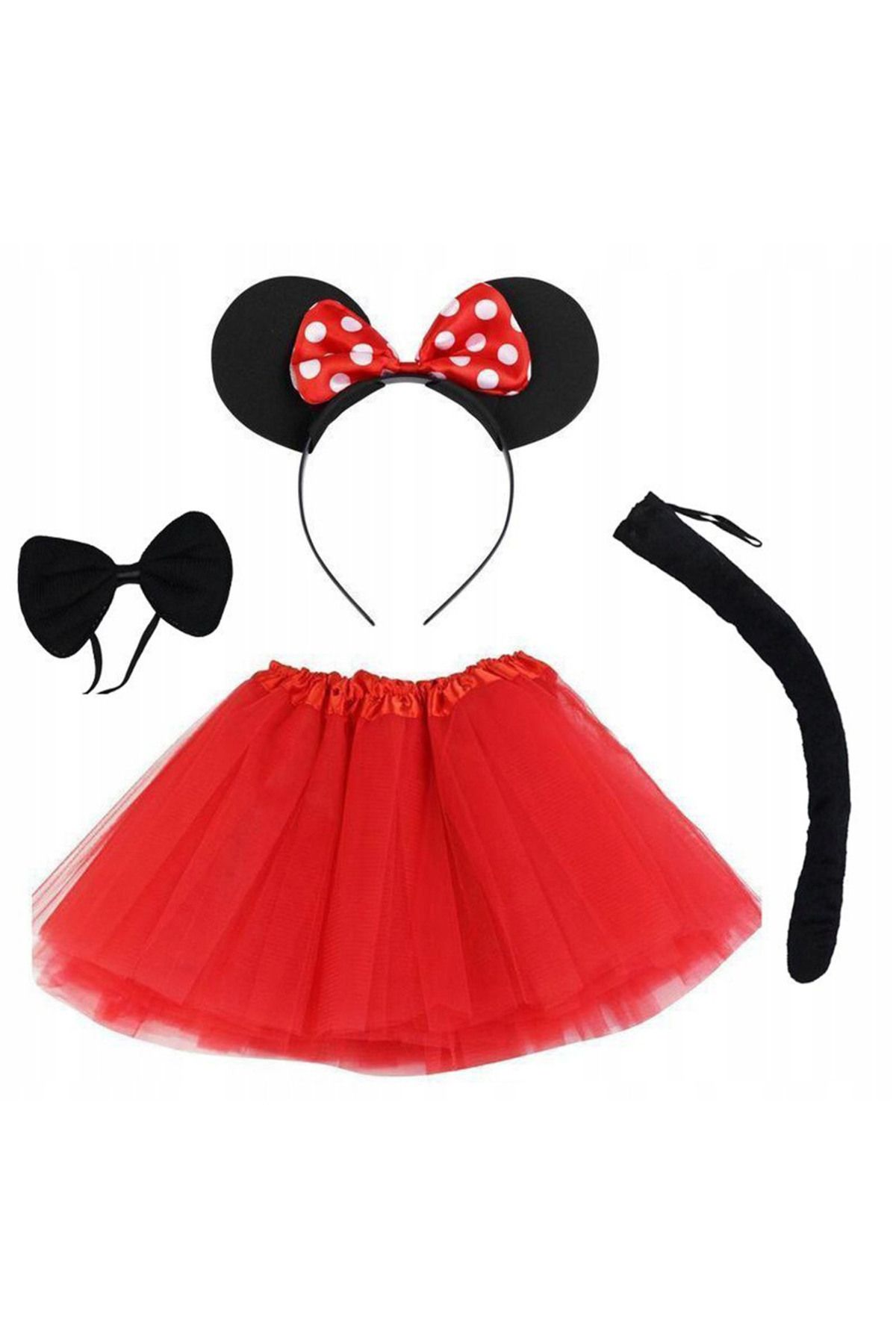 Avantaj Kapıda ® Minnie Mouse Kostüm Seti Etek Taç Kuyruk Papyon Gösteri Seti (Parti Temalı)