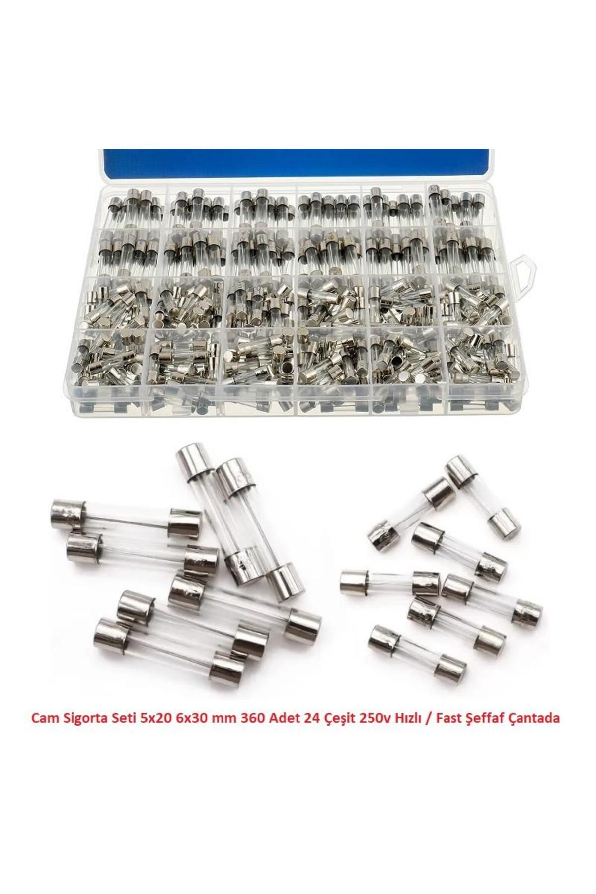 Hatfon Elektronik Cam Sigorta Seti 5x20 6x30 mm 360 Adet 24 Çeşit 250v Hızlı / Fast Şeffaf Çantada