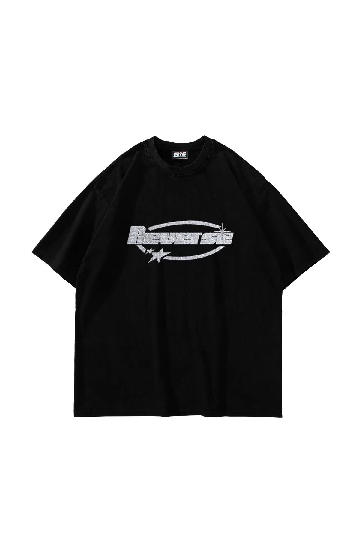 Bak Moda Reverse Baskılı Oversize Unisex Siyah Tshirt