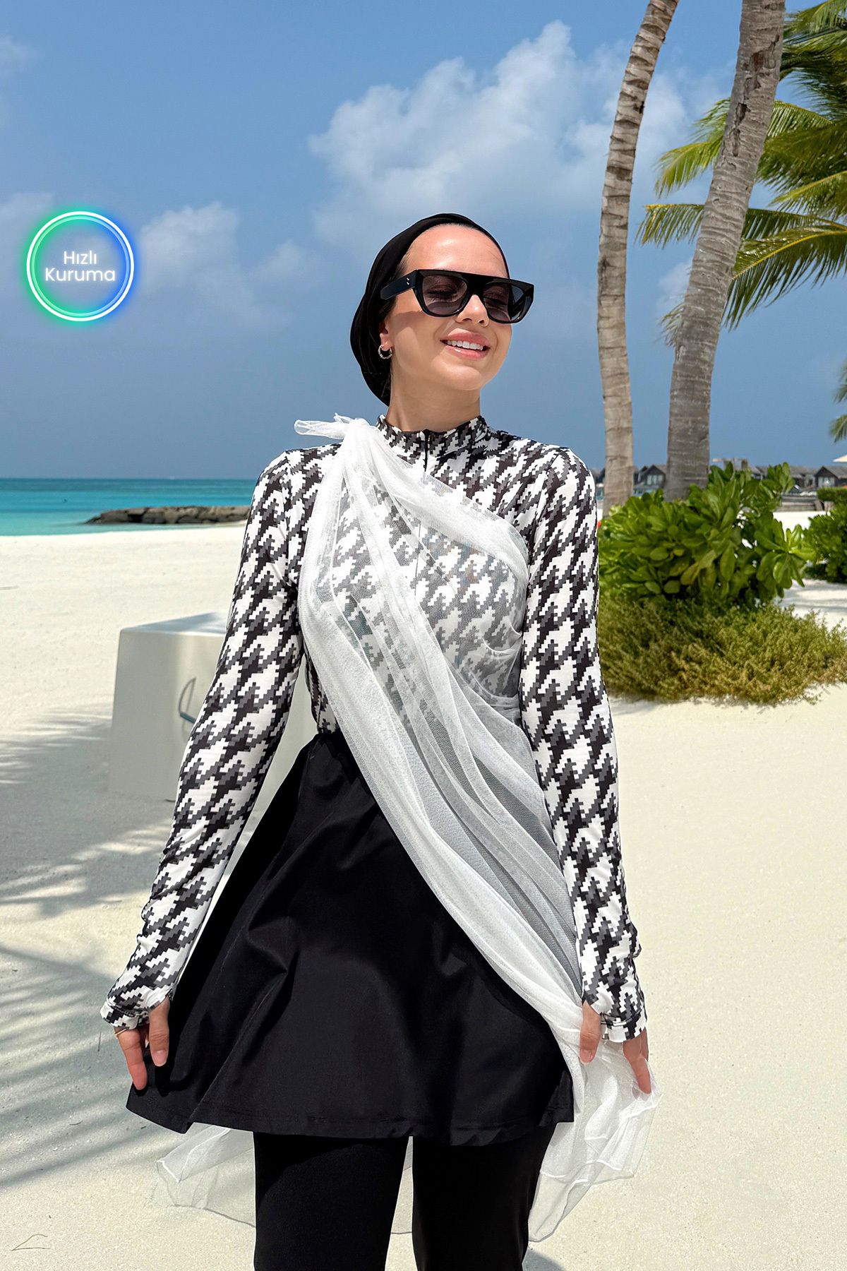Ka Hijab Island Sörf 4'lü Tesettür Mayo - Siyah