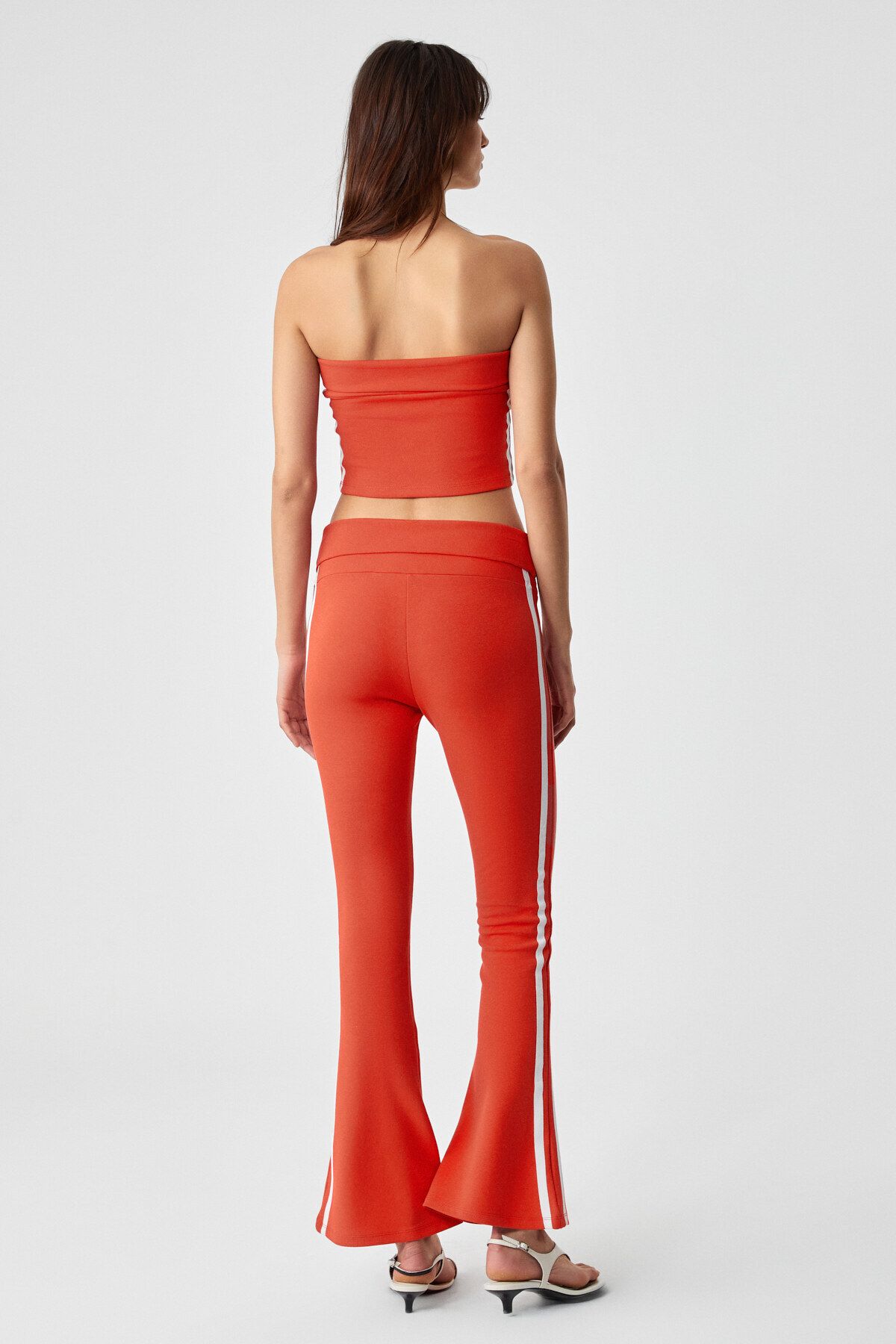 GRIMELANGE-Azuma Women's Striped Regular Flare Leg Red Sweatpants 6