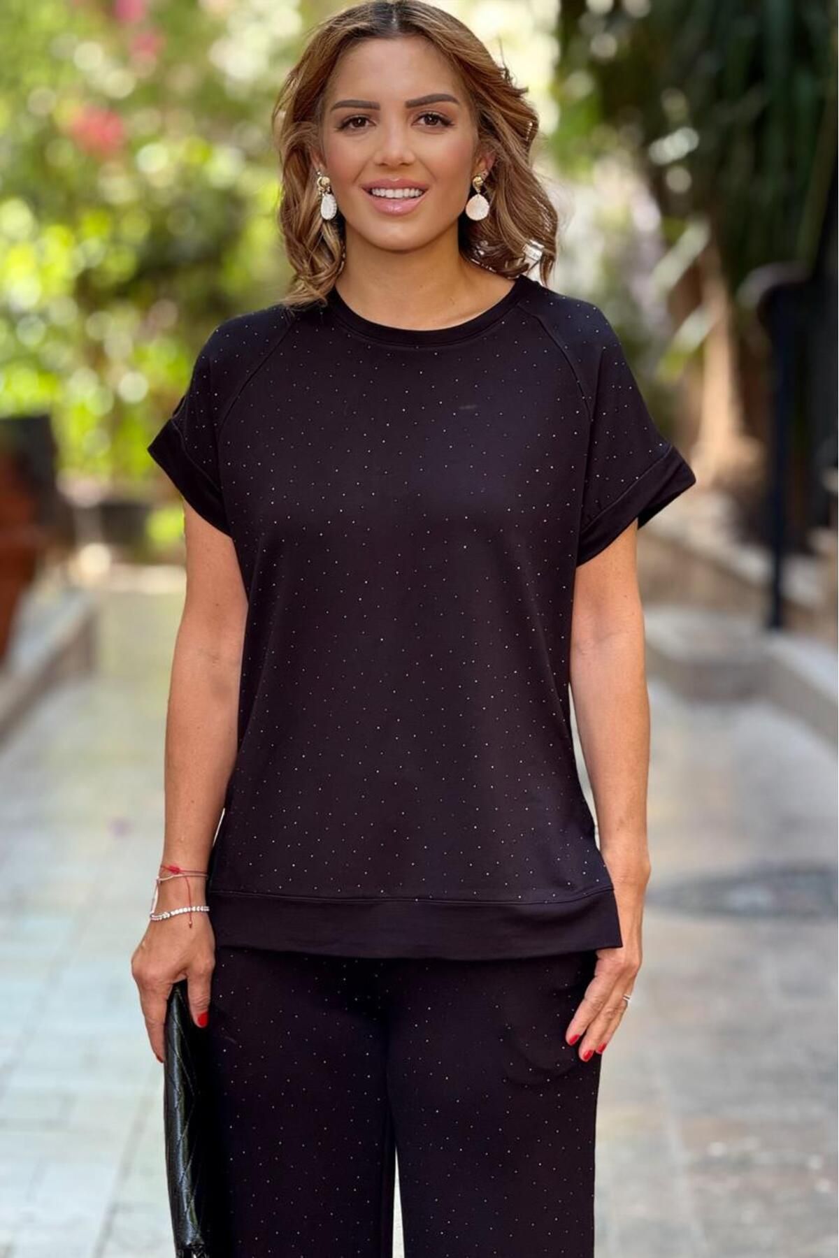 Nevin Kaya Moda Siyah Pırlanta Taşlı Takım