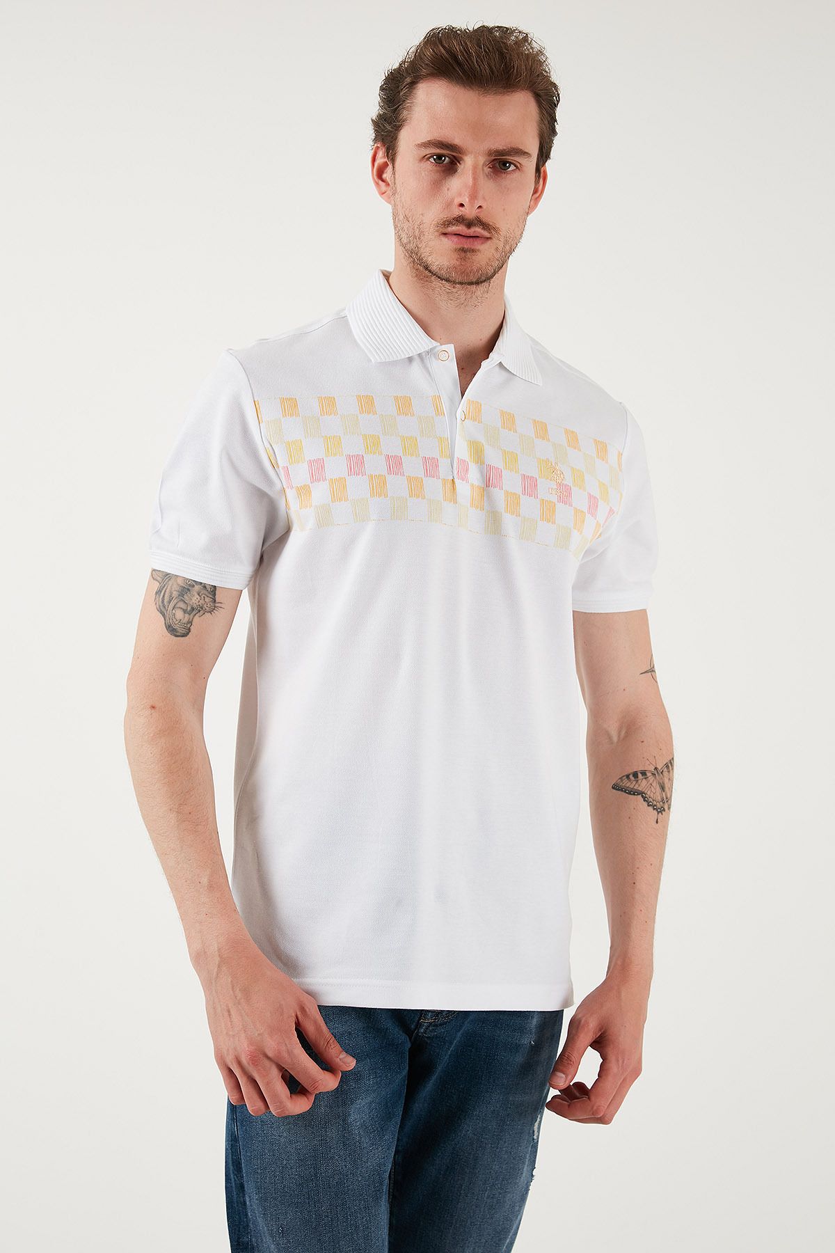 U.S. Polo Assn. U.S. Polo Desenli % 100 Pamuk Regular Fit Düğmeli Polo Yaka T Shirt Erkek POLO YAKA T SHİRT G081SZ01