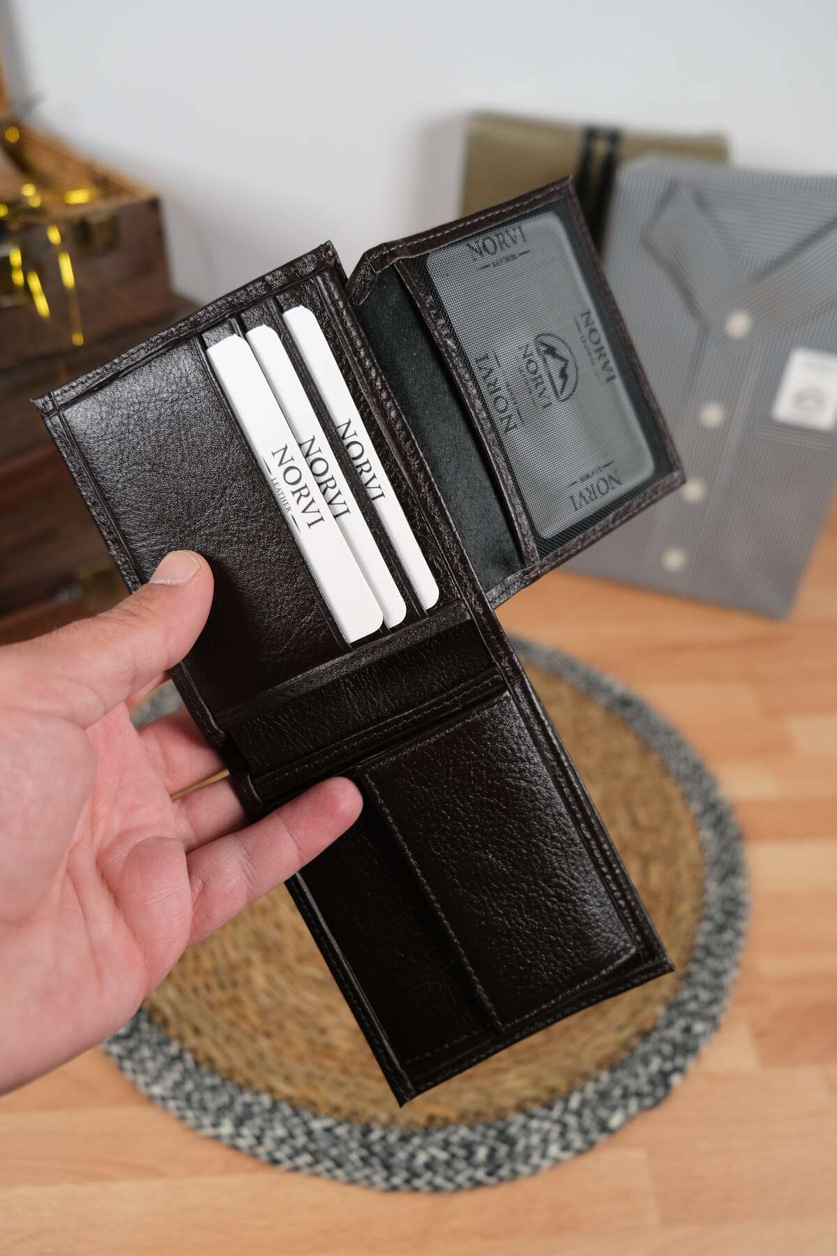 Norvi Leather Bozuk Para Gözlü Hakiki Deri Cüzdan Siyah