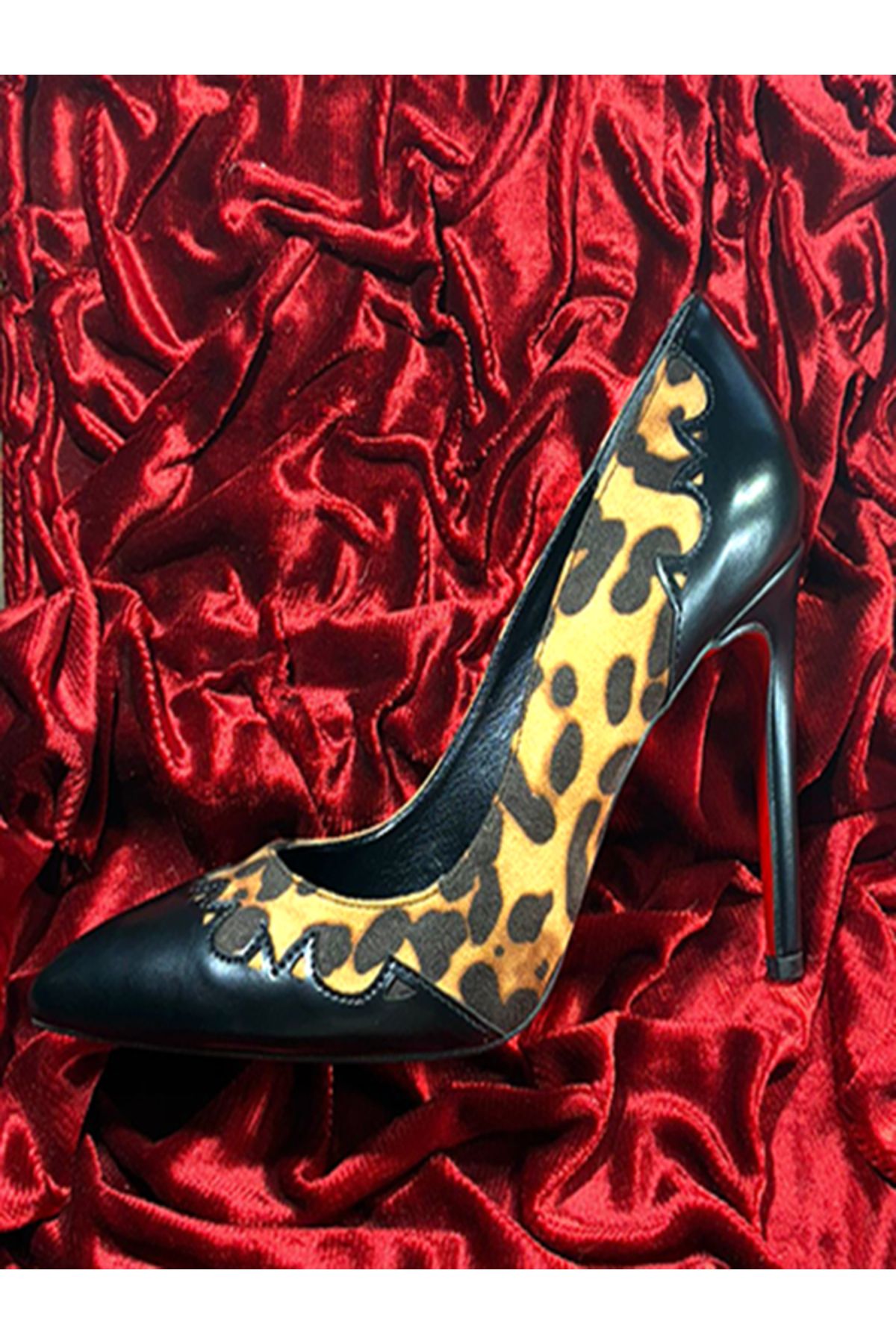 lescarpe LEOPAR GÖRÜNÜMLÜ KAHVERENGİ SİYAH STİLETTO-KADIN TOPUKLU AYAKKABI