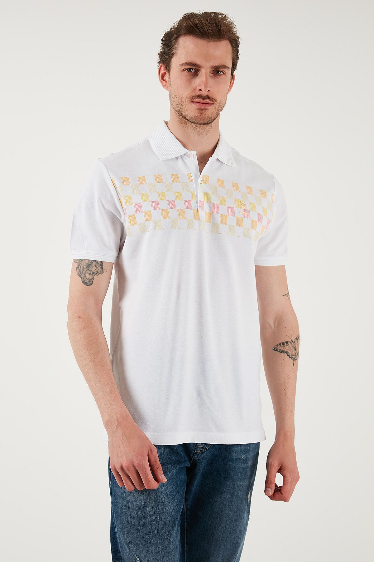 U.S. Polo Assn.-U.S. Polo Pattern 100% Cotton Regular Fit Buttoned Polo Neck t Shirt Men's Polo-Neck t Shirt G081Sz01 3