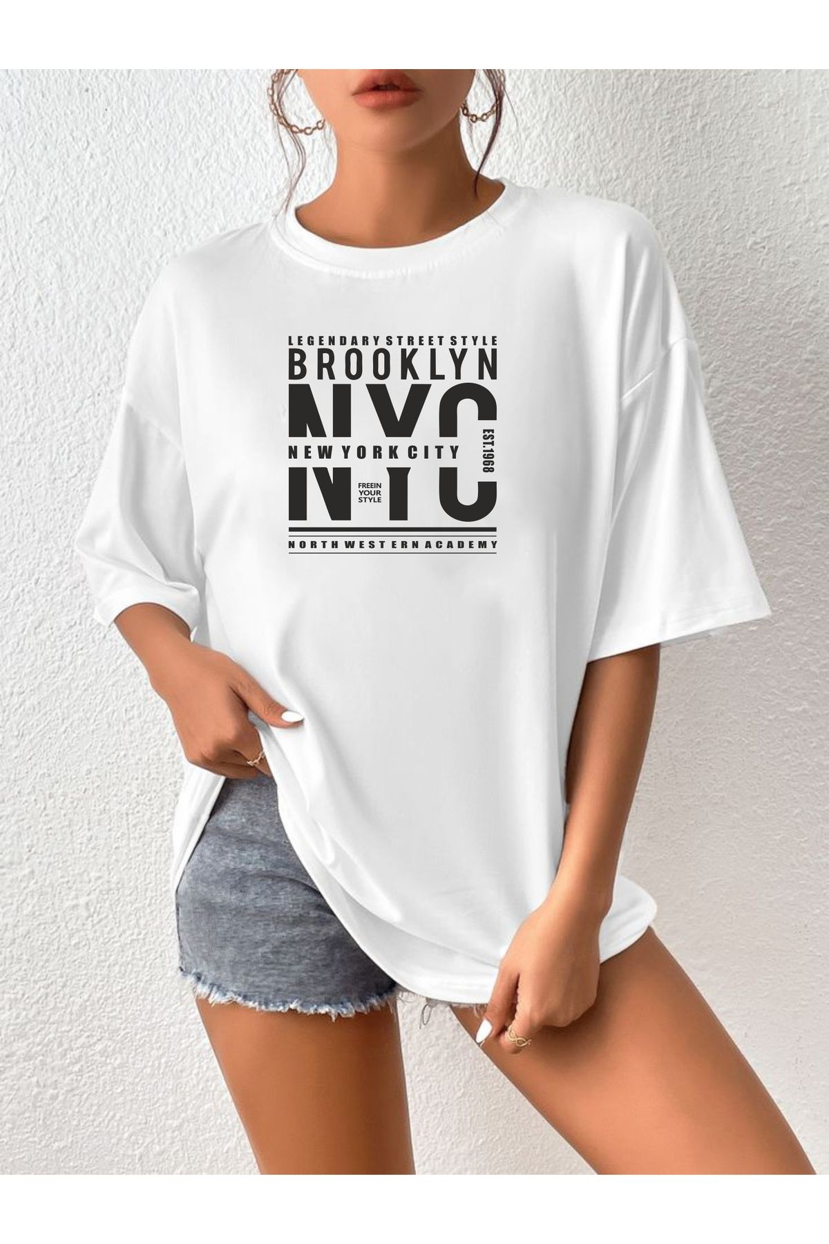 estilowear Kadın Oversize Baskılı Pamuklu T-shirt Model 1012