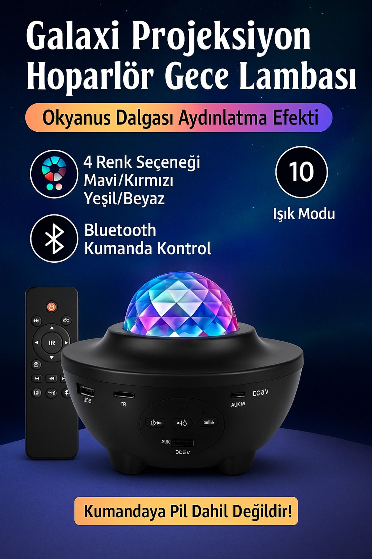 qasul Galaxy Bluetooth Hoparlör Gece Lambası Lazer Işık ve Parti LED Disko Topu