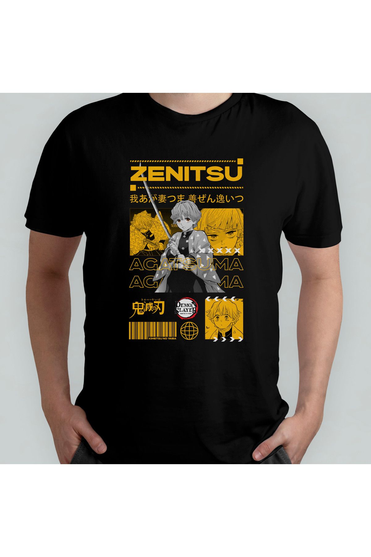 Pixxa Demon Slayer Kimetsu No Yaiba Zenitsu Unisex %100 Pamuklu Bisiklet Yaka T-Shirt