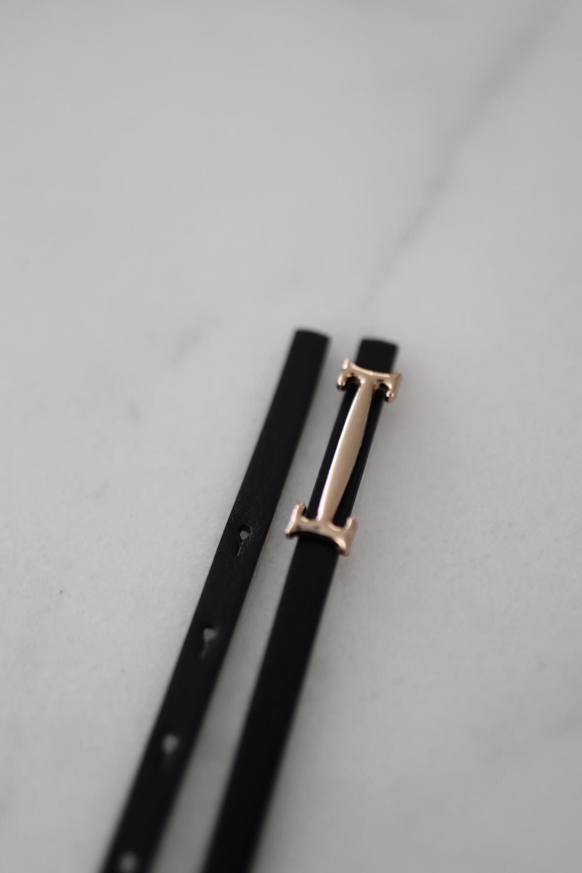 HAZELANNA Gold Toka H Siyah İnce Kemer