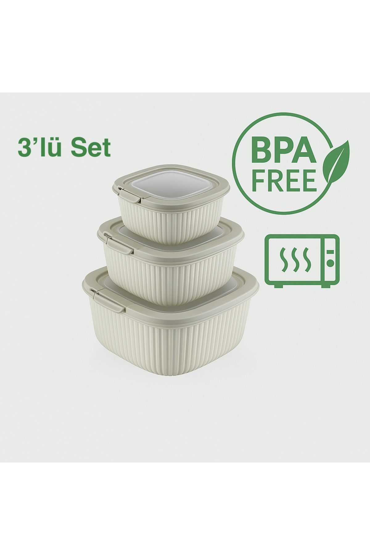 Canbaz Home 3'lü Mikrodalga Saklama Kabı, Dipfrize Uygun Vip Kapaklı Saklama Kabı Seti (600-1100-1800 ml)
